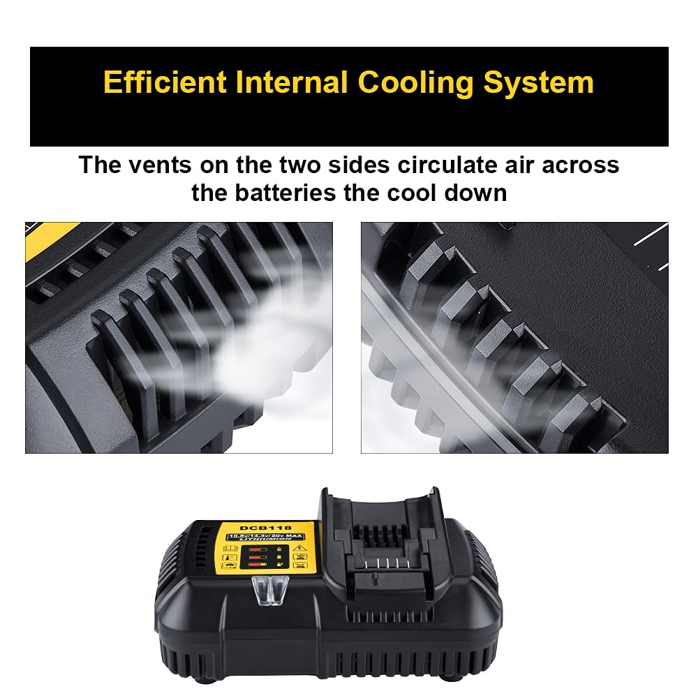 4.5A Fast Charger Station for Dewalt 20V/60V MAX Lithium-Ion Batteries - Replacement for DCB118, DCB115, DCB112, DCB107, DCB104 Chargers | Quick Charging for Power Tools, Drills, Saws & Outdoor Equipment