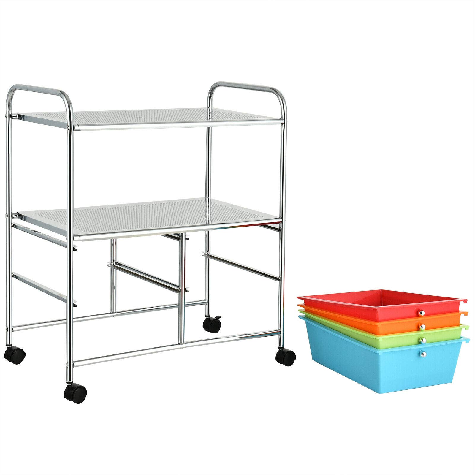 4-Tier Rolling Storage Cart with 4 Drawers & 2 Open Shelves - Organizer for Towels, Toiletries, Books, Office Supplies & Kitchen Spices - Perfect for Kitchen, Bathroom, Living Room & Office Organization (Black)