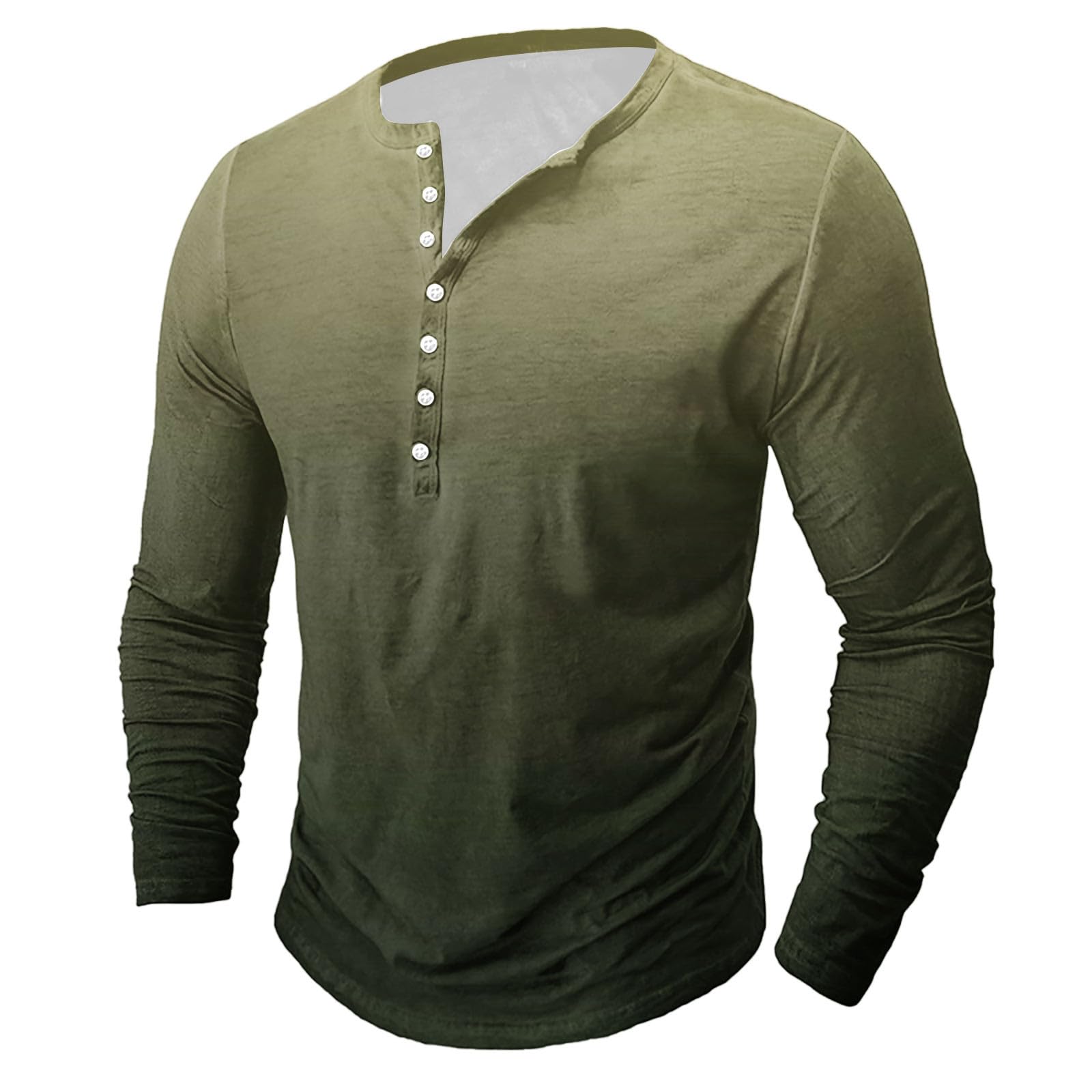 Men's Slim Fit Long Sleeve Henley Shirt with Gradient Print - Casual Button-Up T-Shirt for Fall | Perfect for Outdoor Activities, Date Nights & Layered Looks