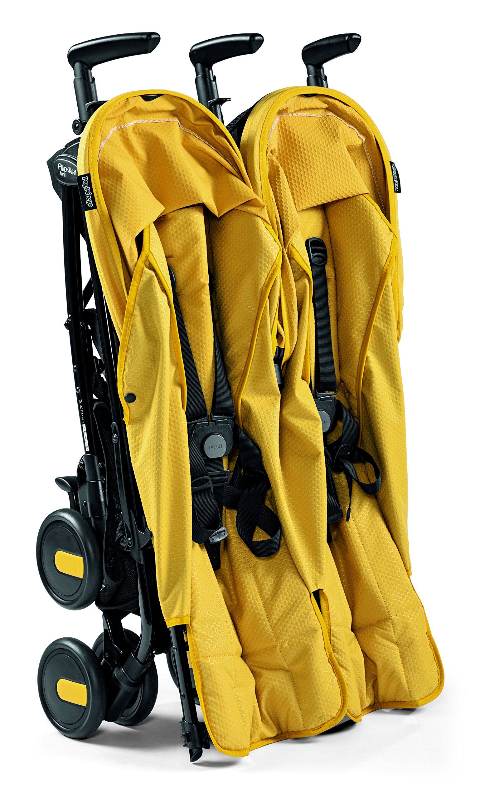 Peg Perego Pliko Mini Twin Baby Stroller - Lightweight Compact Double Stroller for Twins, Yellow | Perfect for Travel, Shopping & Everyday Use with Toddlers