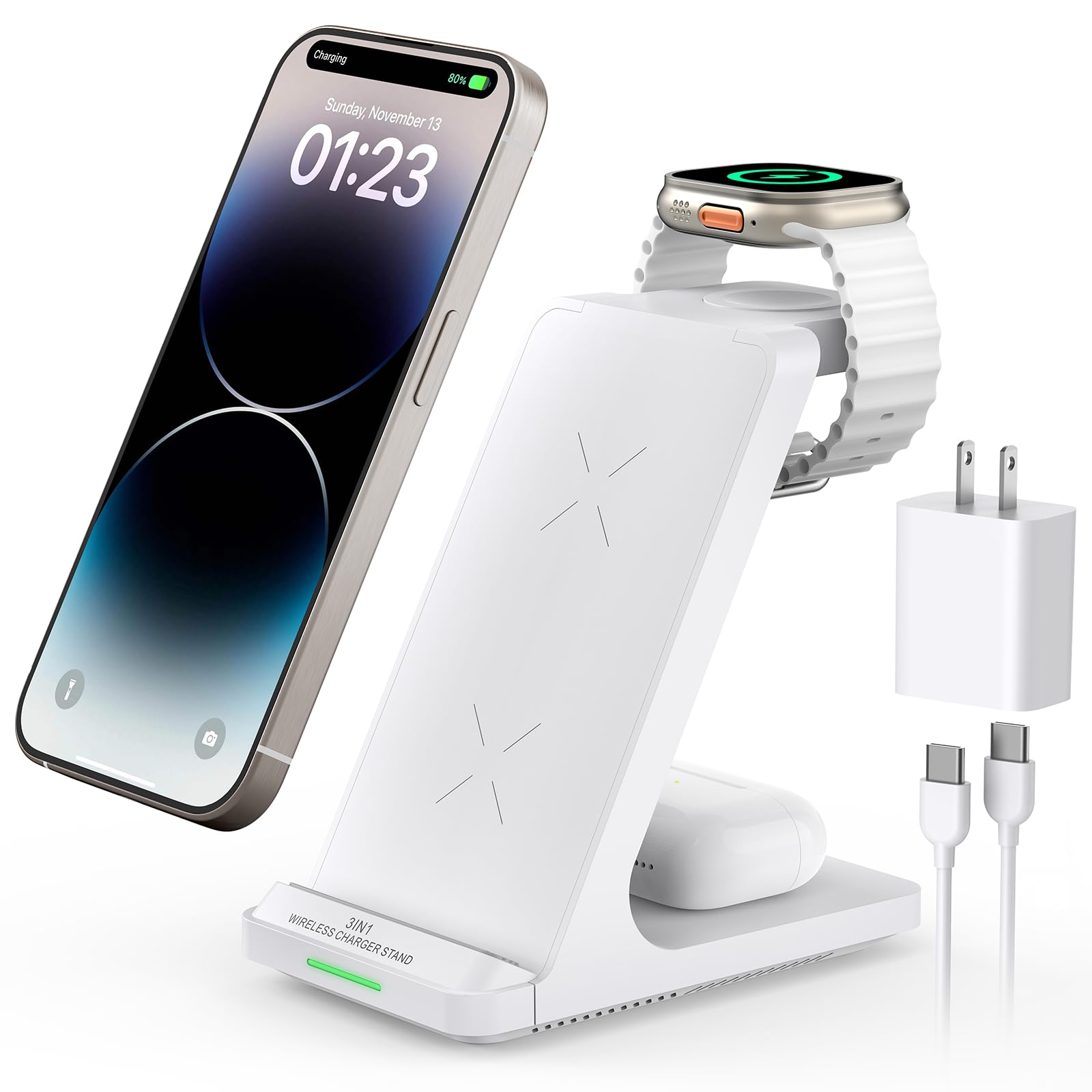 3-in-1 Fast Wireless Charging Station for iPhone 16/15/14/13/12/11 Series, Apple Watch Ultra/10/9/8/7/SE & AirPods - Multi-Device Charging Stand for Home, Office & Nightstand Use