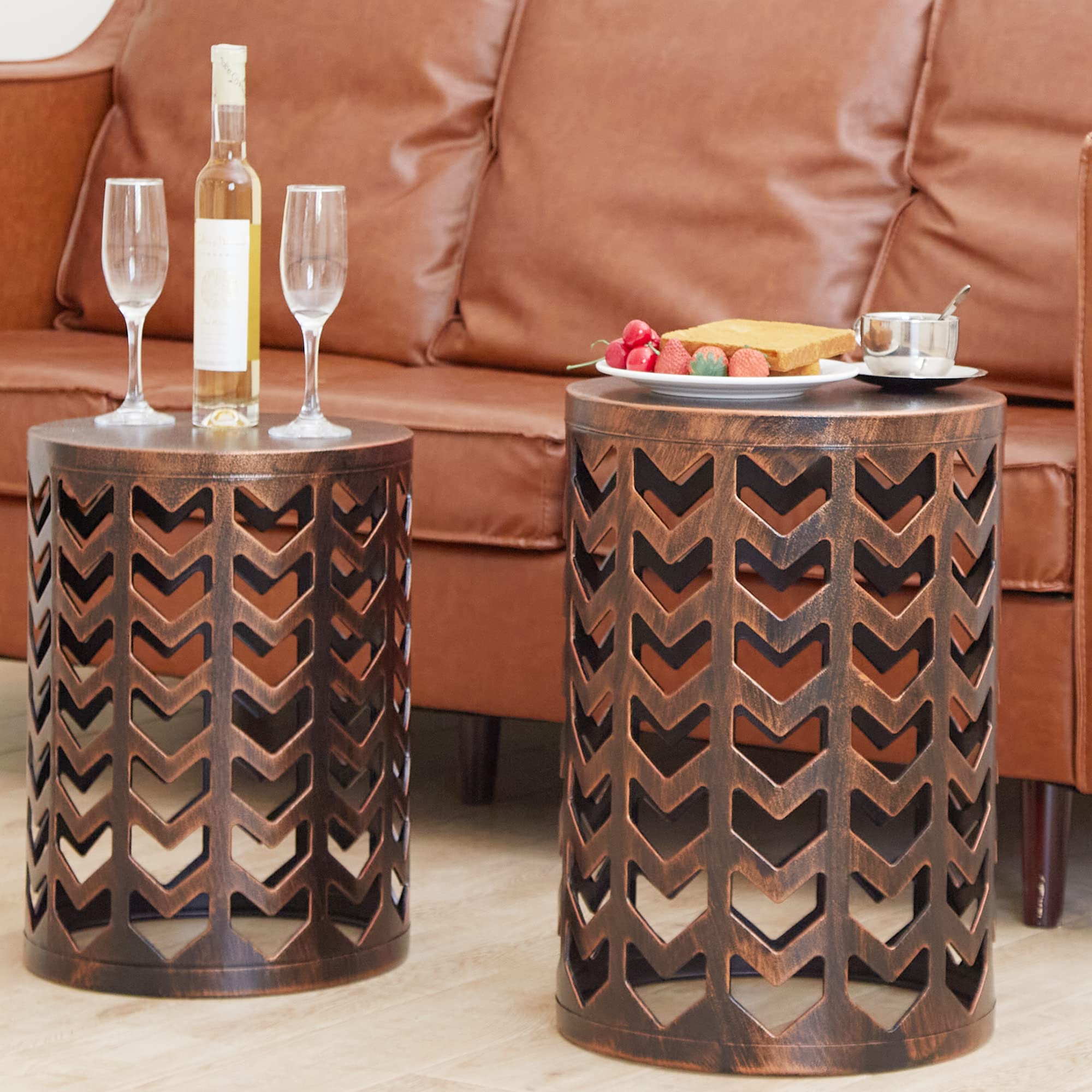 Y&M 3-Piece Nesting Side Table Set - Modern Industrial Stacking Coffee Tables for Living Room, End Tables & Outdoor Garden Stool - Heavy Duty Black with Bronze Finish (Perfect for Small Spaces, Patio Decor & Apartment Living) - Ships from USA