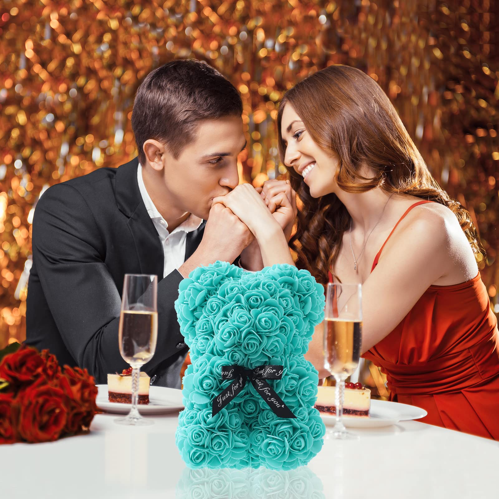 10-inch Handmade Rose Teddy Bear - Romantic Rose Bear Gift for Girlfriend, Daughter, Wife | Valentine's Day, Mother's Day, Wedding & Anniversary Present in Clear Gift Box (T Blue) | Perfect for Surprise Proposals, Birthday Celebrations & Romantic Gestures
