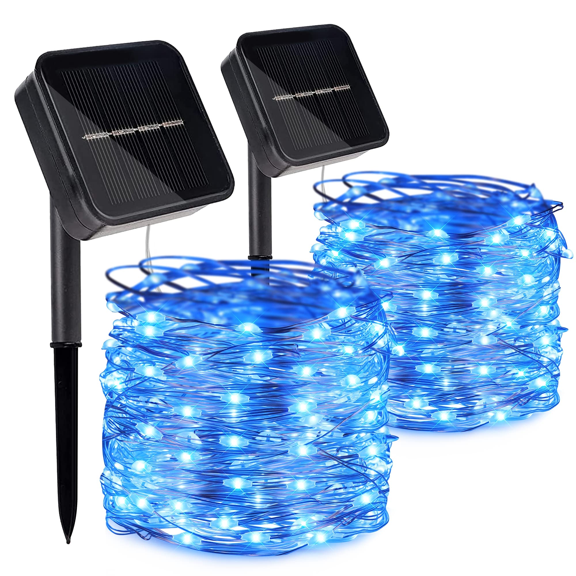 Kemooie 2 Pack 100 LED 33FT Solar String Lights - 8 Twinkle Modes, Waterproof Outdoor Fairy Lights for Garden, Tree, Christmas Decorations (Blue) | Perfect for Patio, Backyard, Wedding & Holiday Lighting
