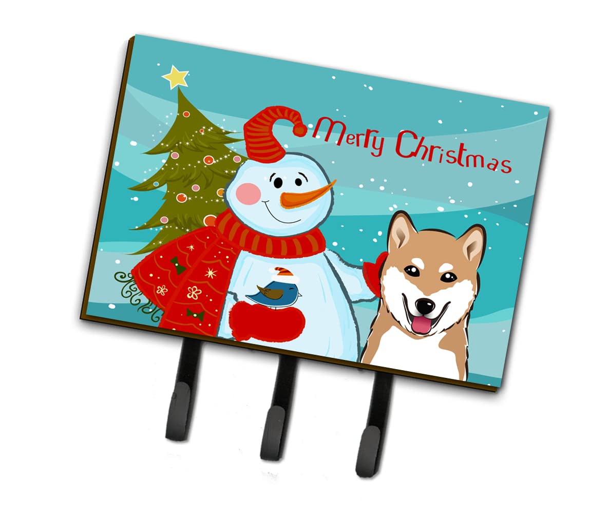 Caroline's Treasures BB1845TH68 Snowman with Shiba Inu Wall Hook - Key Holder, Coat Rack, Leash Hanger for Keys, Towels, Aprons & Pet Accessories - Perfect for Entryway, Kitchen & Mudroom Organization