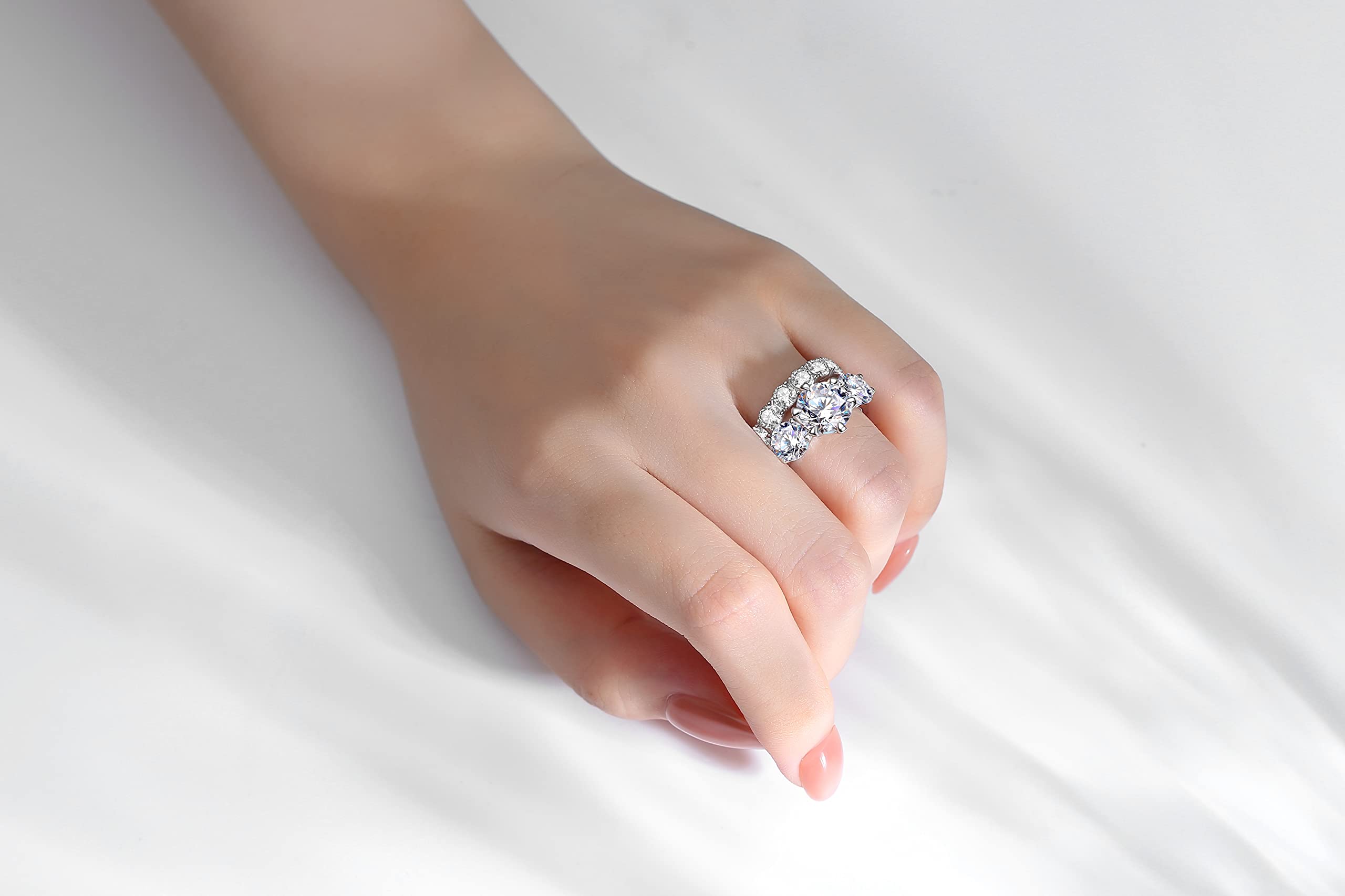 4.0mm 5 CTTW D-Color VVS Moissanite Eternity Wedding Band for Women - Platinum Plated Silver Stackable Engagement & Anniversary Ring - Perfect for Bridal Sets, Promise Rings & Special Occasions