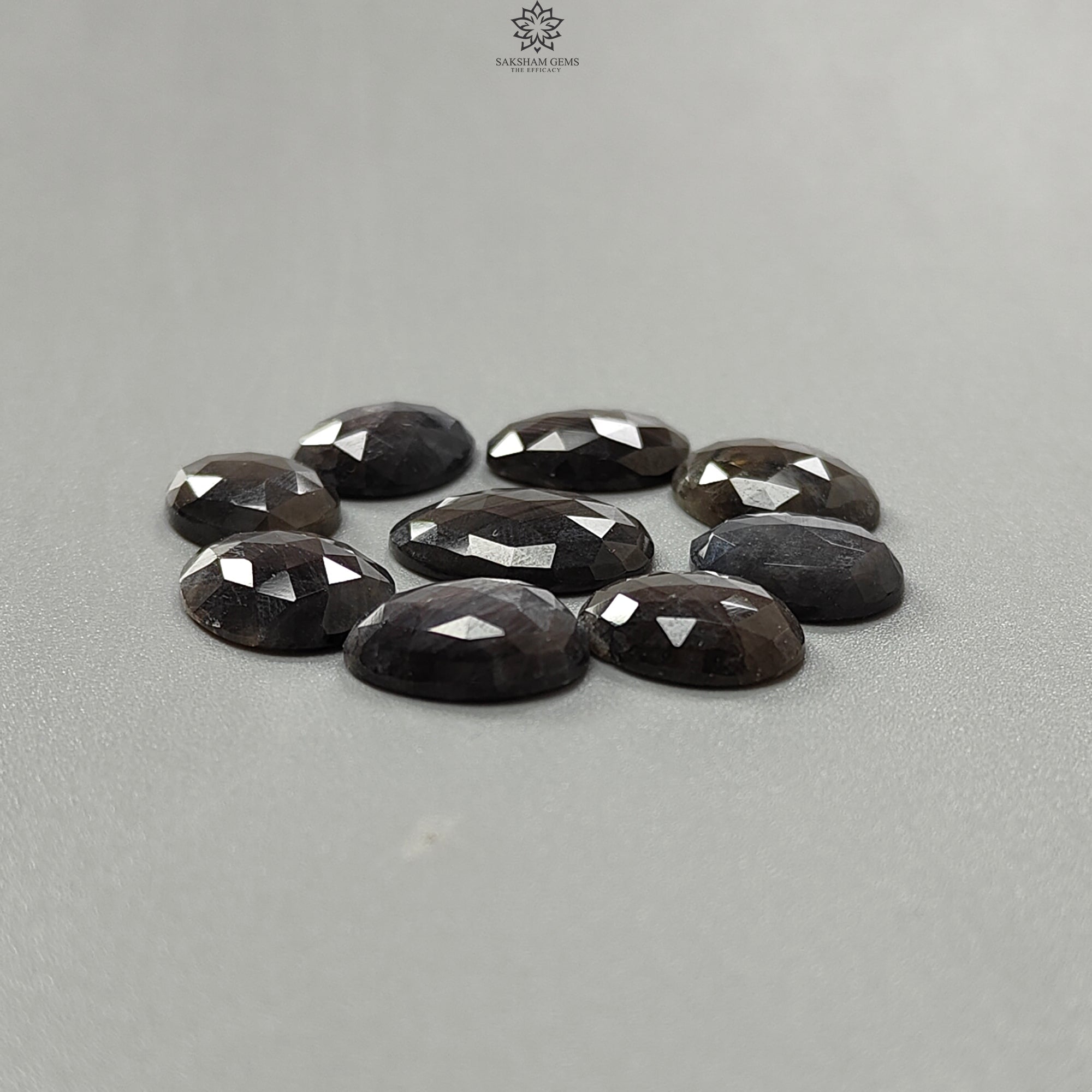 Natural Untreated Golden Brown & Silver Gray Sapphire Gemstone Rose Cut Slices - Faceted Egg Shape 9pcs Lot for Jewelry Making (Perfect for Rings, Necklaces, Earrings & DIY Craft Projects)