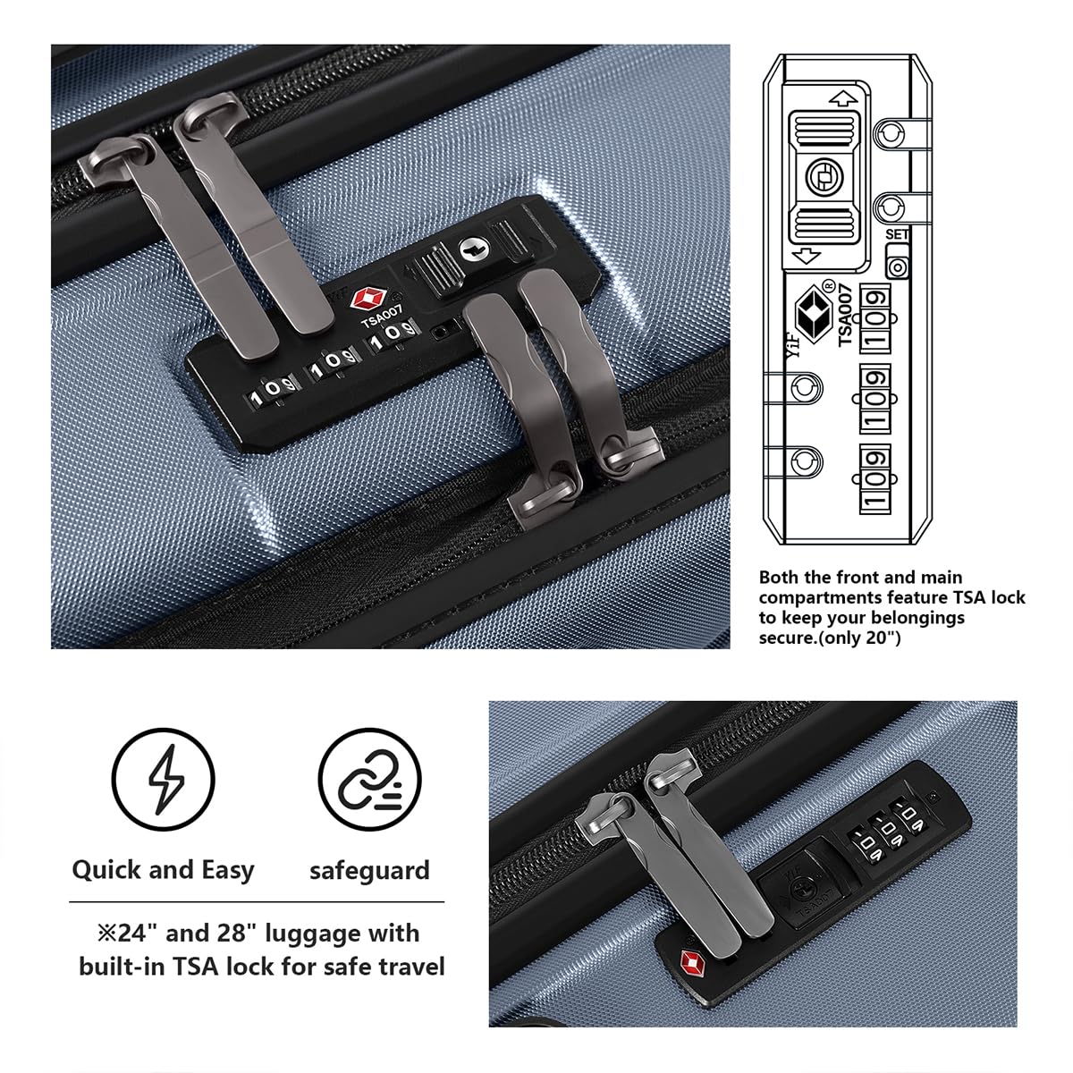 AnyZip 20'' Carry On Luggage with Spinner Wheels, TSA Lock & Multiple Pockets - Lightweight ABS+PC Hardshell Suitcase (Navy Blue) - Perfect for Air Travel, Business Trips & Weekend Getaways