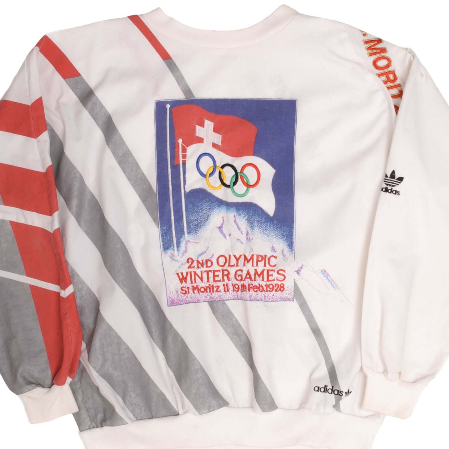 Vintage Adidas St Moritz Winter Olympics 1928-1960s Sweatshirt - Large Size - Retro Skiing & Snowboarding Apparel for Winter Sports Enthusiasts