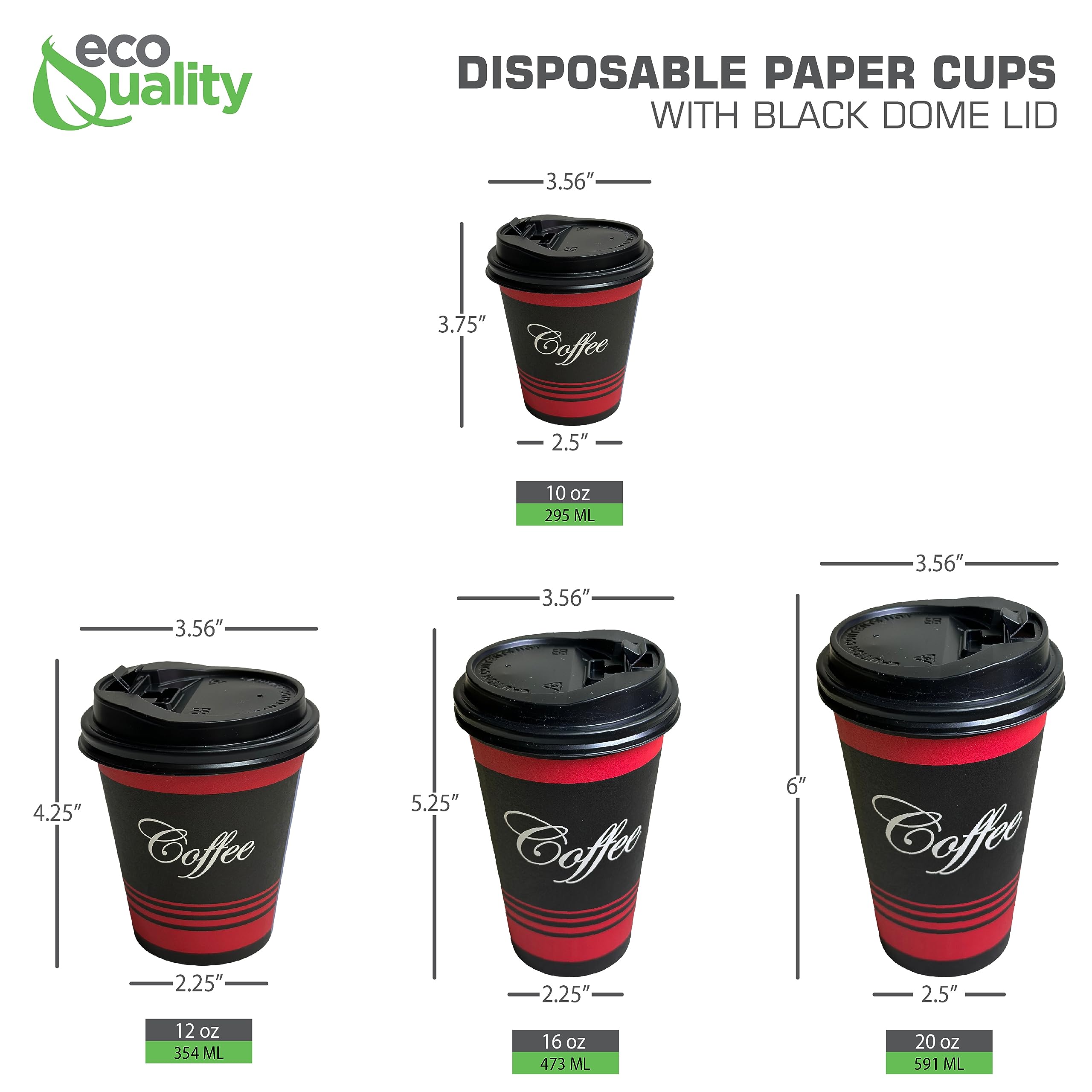 EcoQuality 10oz Disposable Paper Cups with Dome Lids - 500 Count Bulk Pack for Hot & Cold Beverages, Coffee, Tea, Cocoa - Perfect for Coffee Shops, Office Use, Travel & Outdoor Events