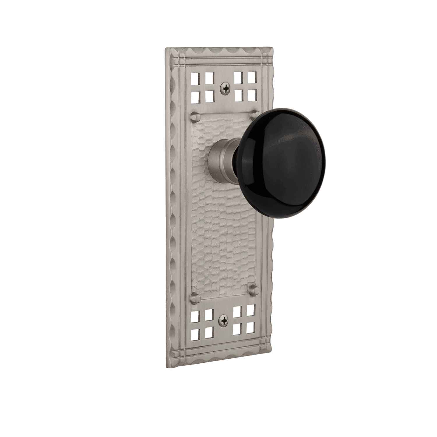 Craftsman Long Cabinet Plate with Black Porcelain Knob in Satin Nickel Finish - Perfect for Kitchen Cabinets, Bathroom Drawers & Vintage Furniture Hardware Replacement