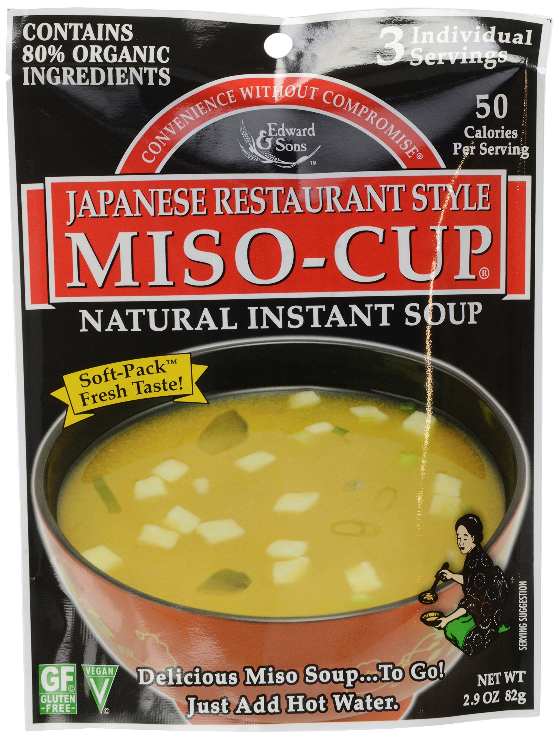 Organic Japanese Restaurant Style Miso Cup Instant Soup by Edward & Sons, 2.9 oz - Quick & Healthy Meal for Office Lunch, Travel & Busy Days