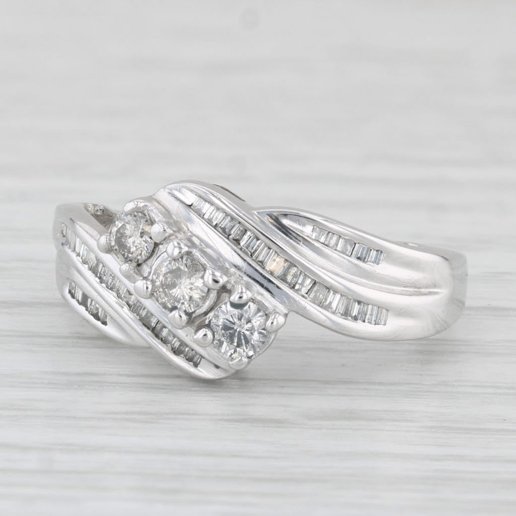 0.47ctw Diamond Bypass Ring in 10k White Gold, Size 6.25 - Elegant Wedding Band, Anniversary Gift for Her, Perfect for Engagement & Special Occasions