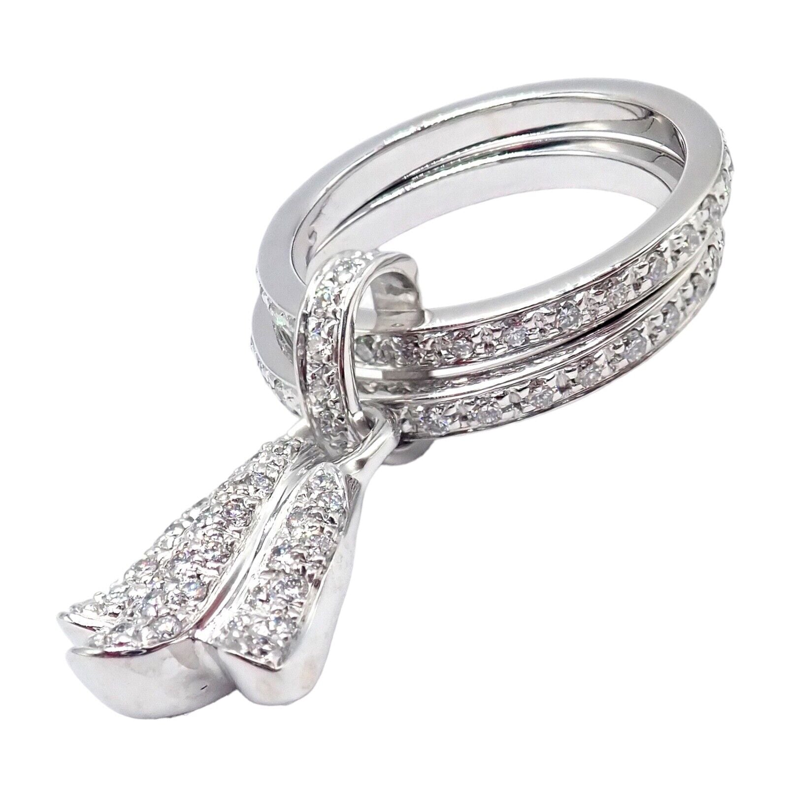 Authentic Piaget 18k White Gold Diamond Double Band Flower Ring - Luxury Jewelry for Weddings, Anniversaries & Special Occasions