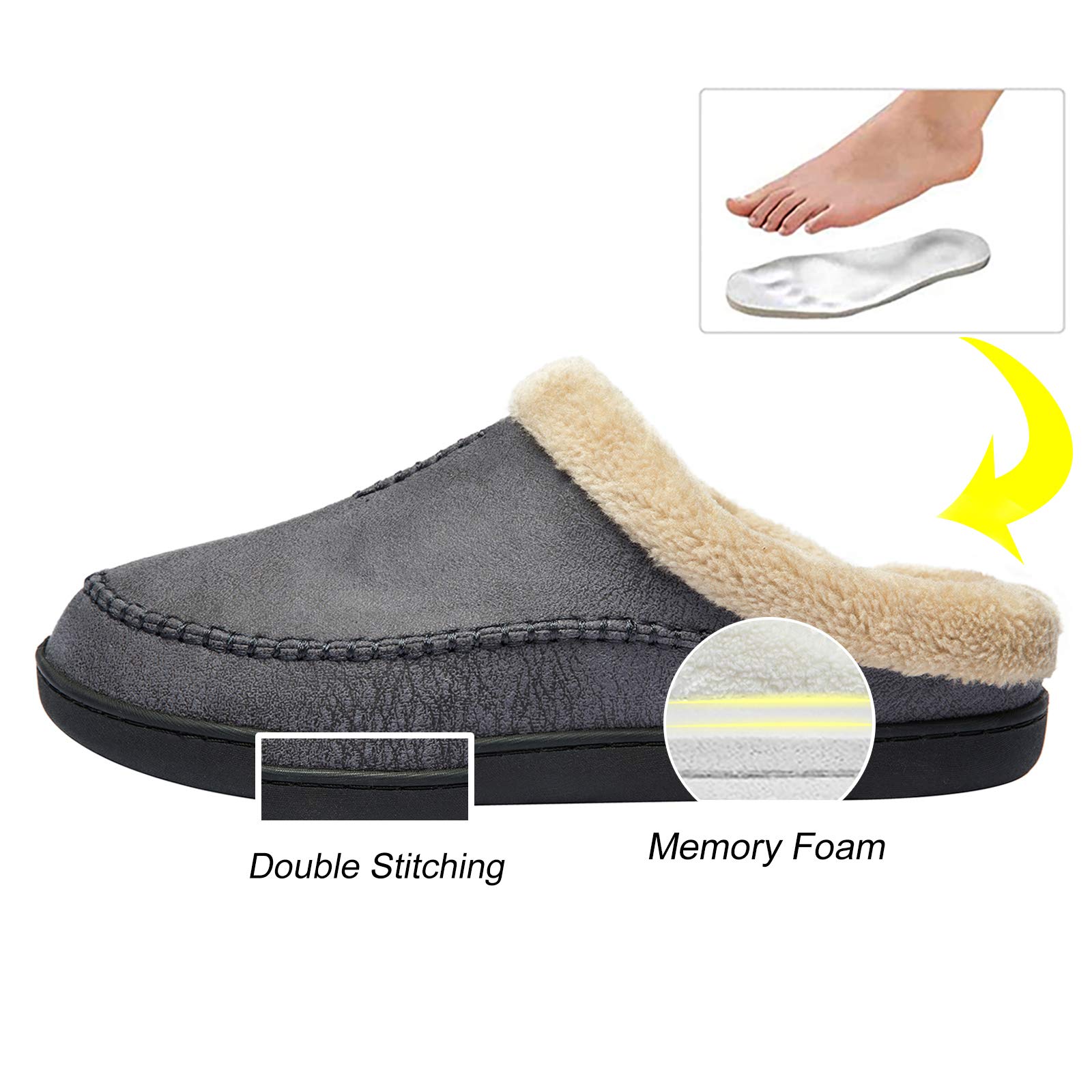 WOTTE Men's Moccasin Slippers - Soft Microsuede with Fuzzy Fleece Lining & Memory Foam Insole - Comfortable House Shoes for Indoor/Outdoor Wear - Perfect for Lounging, Running Errands and Cold Weather