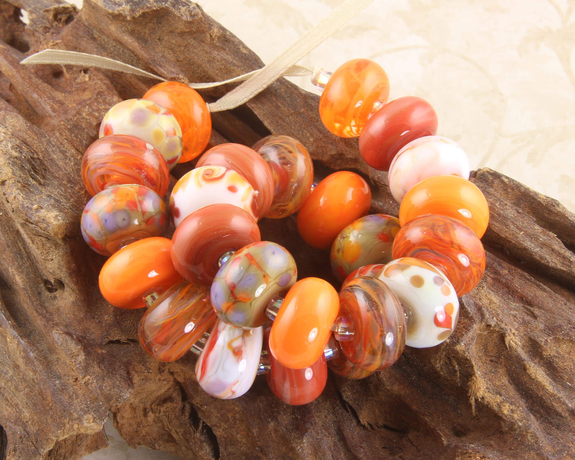 Handmade Orange Lampwork Glass Beads Set for Jewelry Making - DIY Craft Supplies, 15mm Round Beads (50pcs) - Perfect for Necklaces, Bracelets, and Earrings