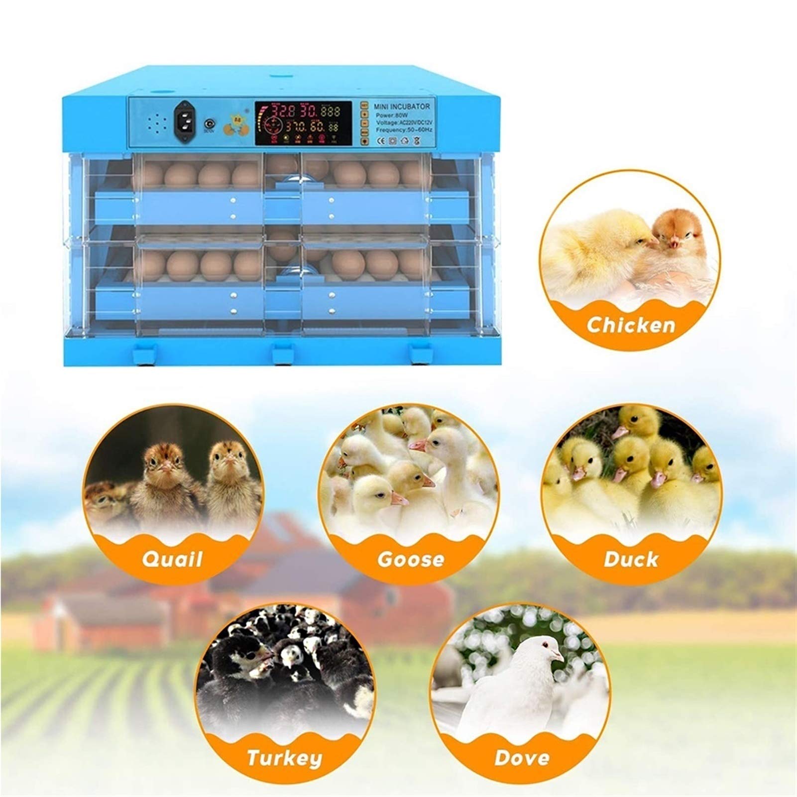 128 Egg Incubator Automatic Poultry Hatcher Machine with Digital Temperature Control & LED Candler - Perfect for Hatching Chickens, Ducks, and Birds (Home Farm, Backyard Poultry Breeding, Classroom Education)