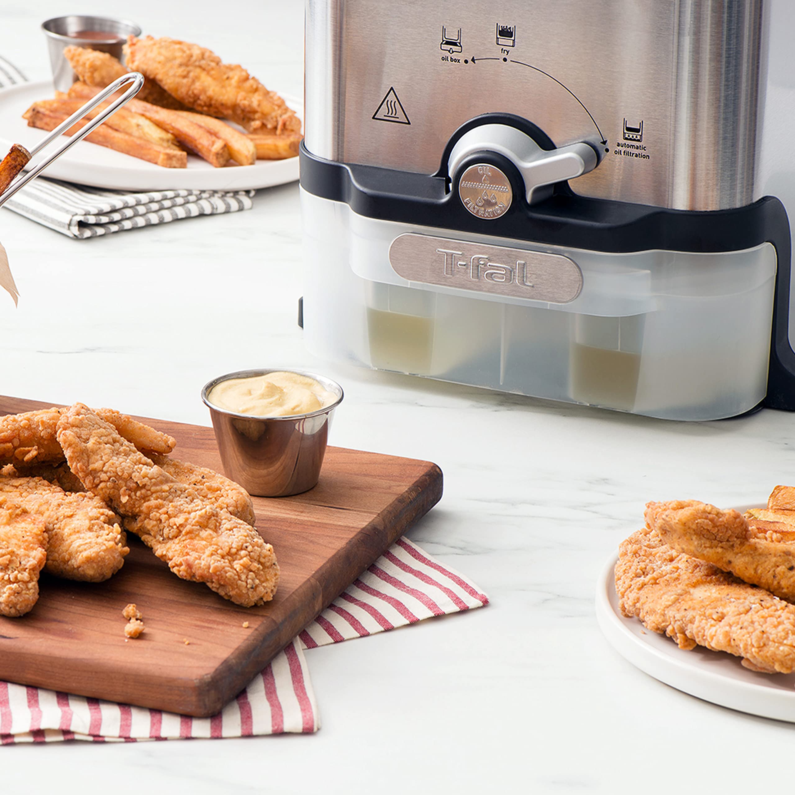 T-fal 3.5L Stainless Steel Deep Fryer with Basket - 1700W Electric Oil Fryer with Temperature Control, Digital Timer & Oil Filtration System - Dishwasher Safe Parts for Home Kitchen, Restaurant & Fast Food Use