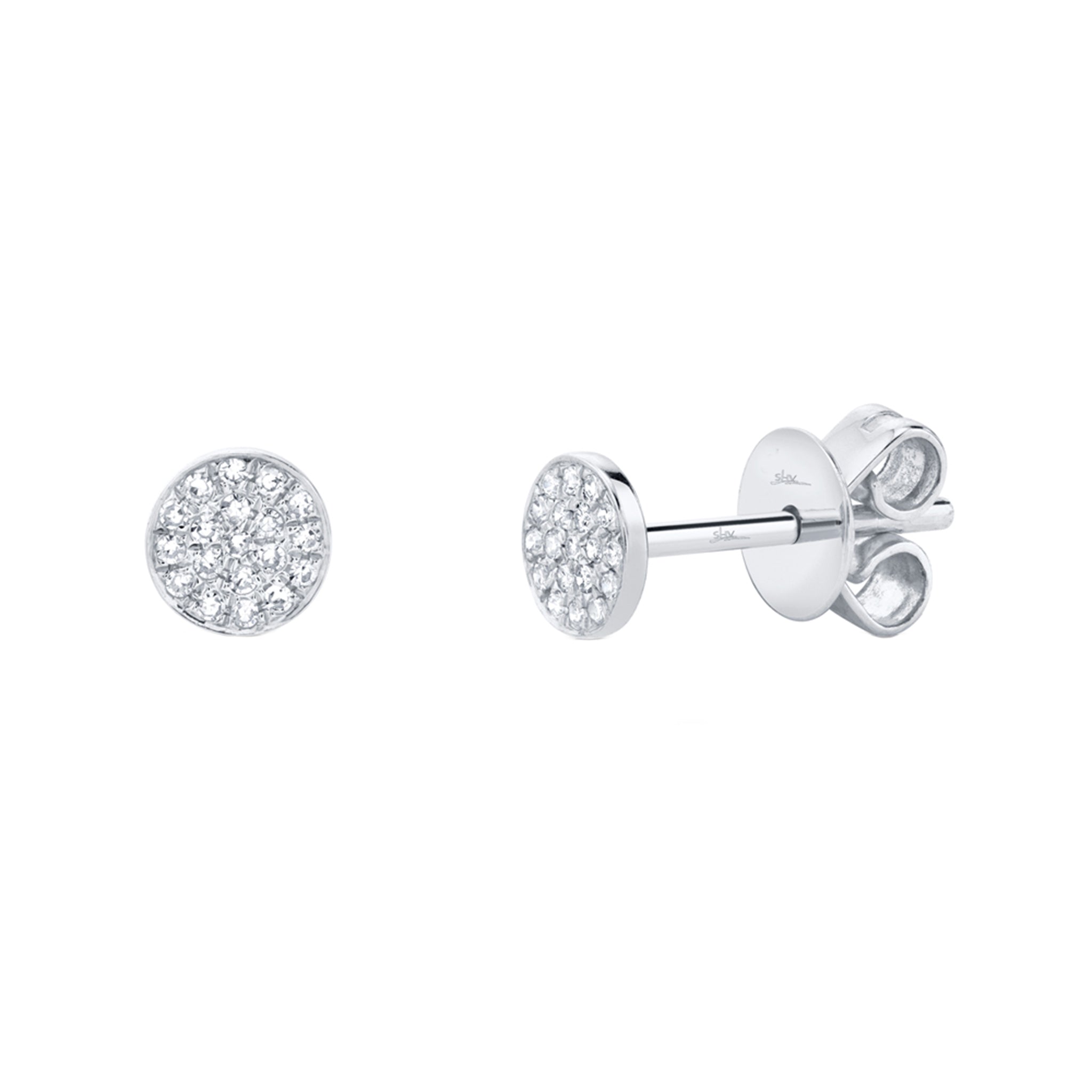 Shy Creation 14K White Gold Pave Diamond Circle Stud Earrings for Women - Perfect for Weddings, Parties & Everyday Elegance