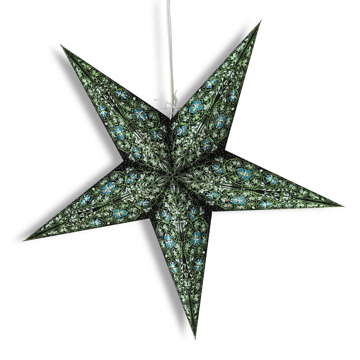 24-Pack Green & Black Paper Star Lanterns for Garden, Wedding, Party Decorations - Hanging Decorative Lights for Outdoor & Indoor Events