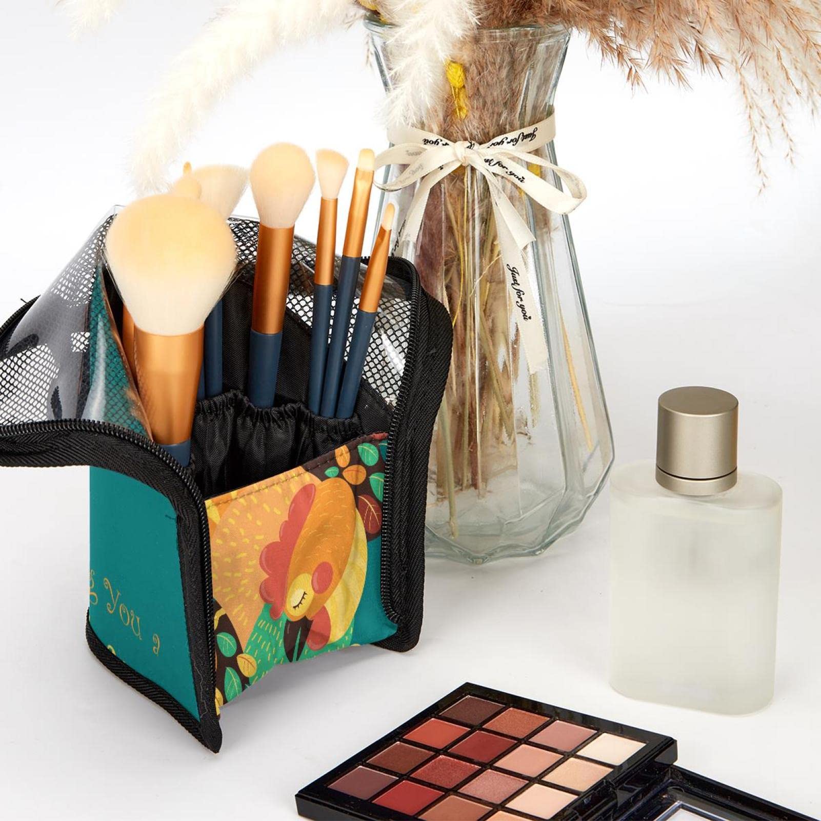 12-Piece Makeup Brush Organizer Bag Set - Portable Travel Cosmetic Brush Holder Case for Easter & Everyday Makeup Storage