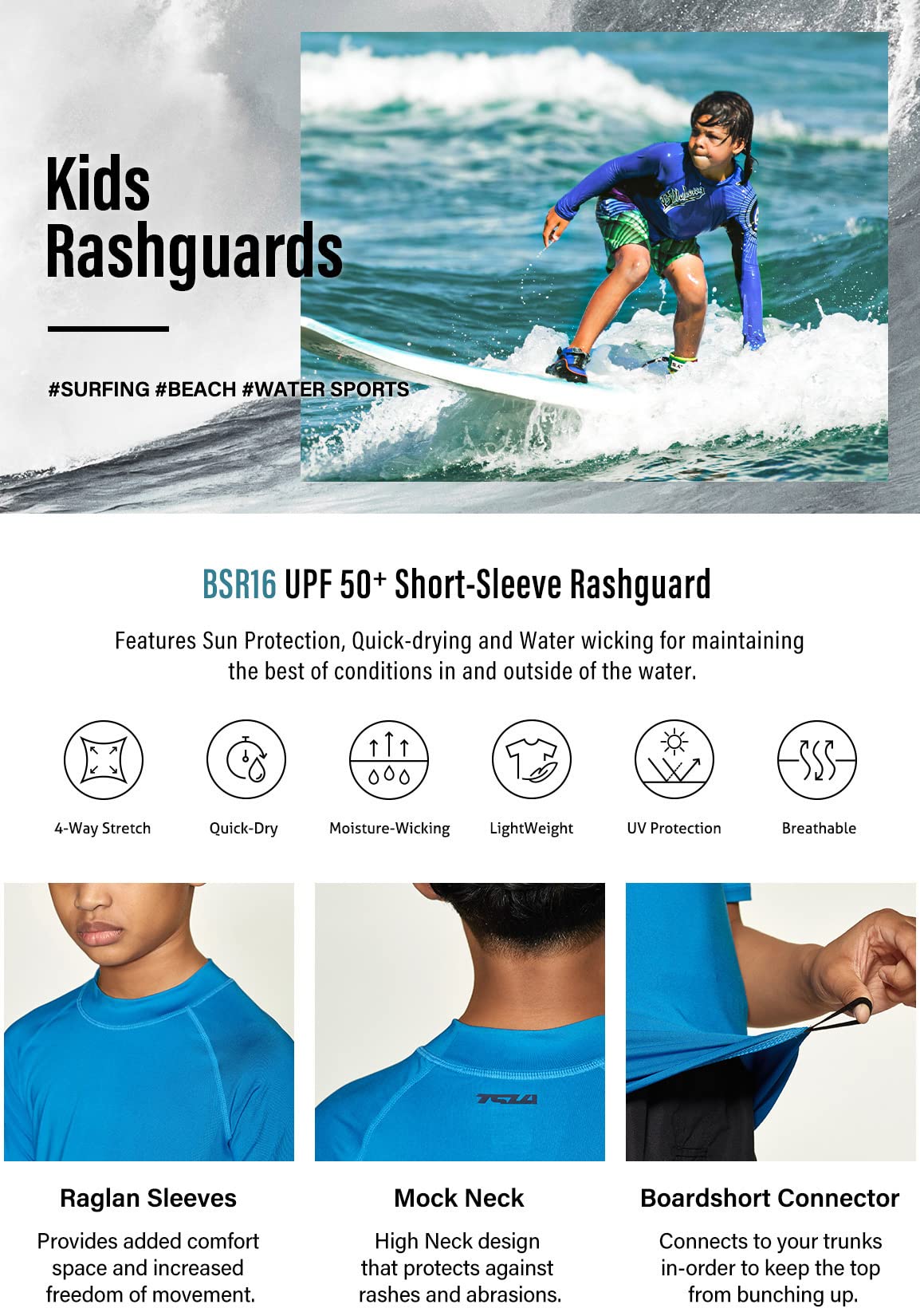 TSLA UPF 50+ Kids Sun Protection Rash Guard - Short Sleeve UV Swim Shirt for Boys & Girls - SPF Surf & Water Shirt for Swimming, Beach, Pool, and Outdoor Activities