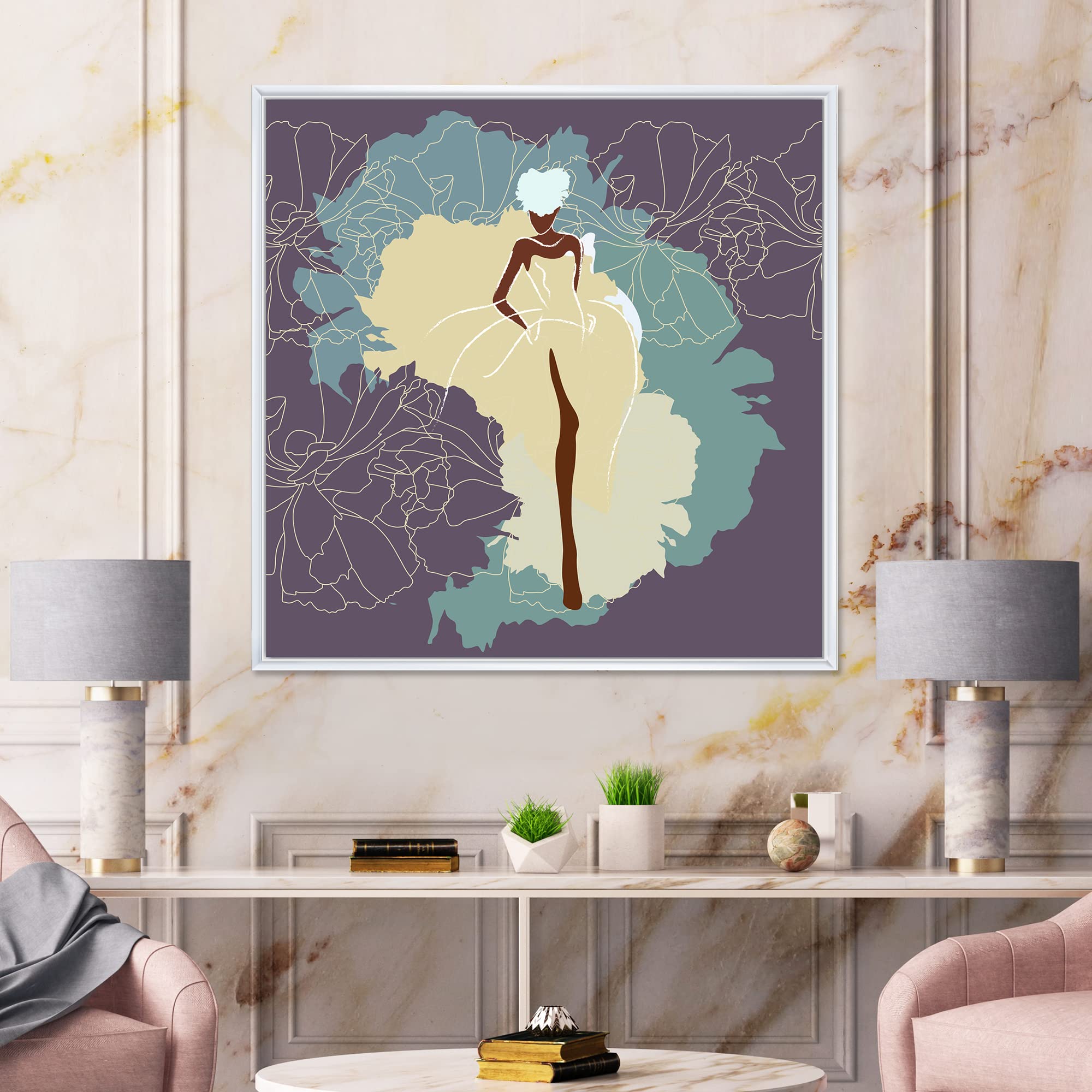 African American Bride in Elegant Wedding Dress - Modern Framed Canvas Wall Art Print for Home Decor, Living Room, Bedroom & Wedding Gift