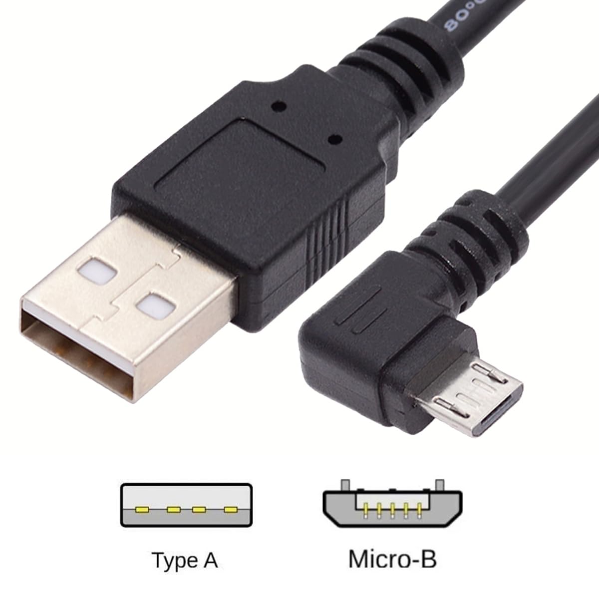 90 Degree Left Angled Micro USB to USB 2.0 Cable - 5Pin Fast Charging & 480Mbps Data Sync for Android Phones, Tablets - 3.3ft (100cm) - Perfect for Tight Spaces & Car Charging