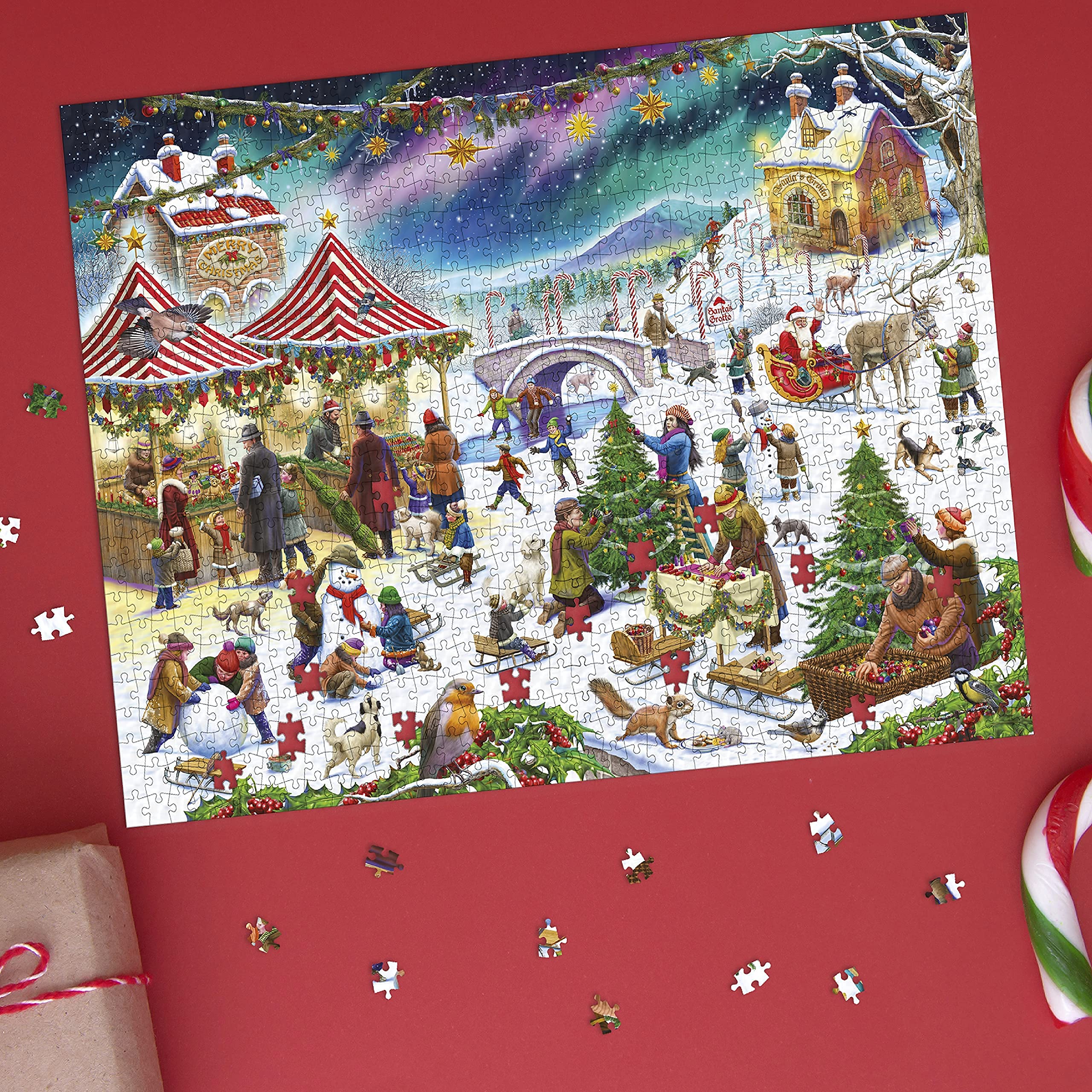 1000 Piece Christmas Village Fair Jigsaw Puzzle by Rudolf Farkas - Challenging Adult Puzzle with Festive Holiday Scenes - Perfect for Family Game Nights, Winter Decor & Stress Relief Activities