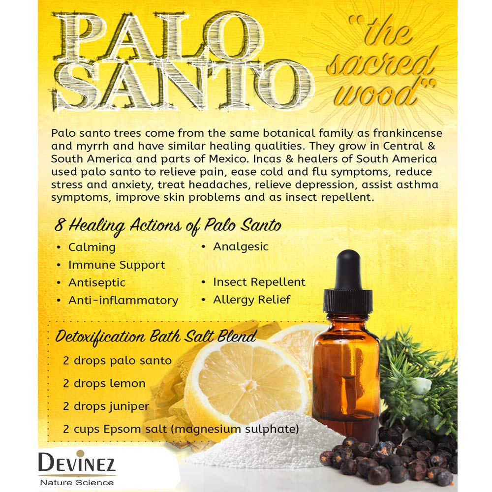 **Palo Santo Essential Oil 30ml - 100% Pure Natural Undiluted Therapeutic Grade for Skin & Hair Care - Bursera Graveolens with Glass Dropper & Bottle - Aromatherapy, Meditation & Relaxation**