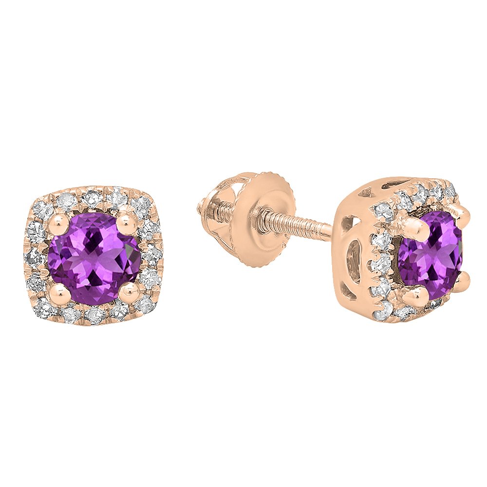 Dazzlingrock Collection 4mm Round Gemstone & White Diamond Halo Stud Earrings for Women, 14K Solid Rose Gold - Perfect for Weddings, Parties & Everyday Elegance