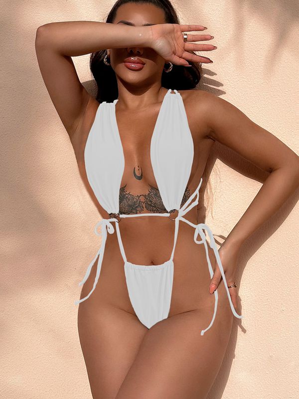 ZASUWA Women's Solid Color Cross Strap Jumpsuit - Casual One Piece Romper for Summer Outfits, Beachwear, and Street Style Fashion