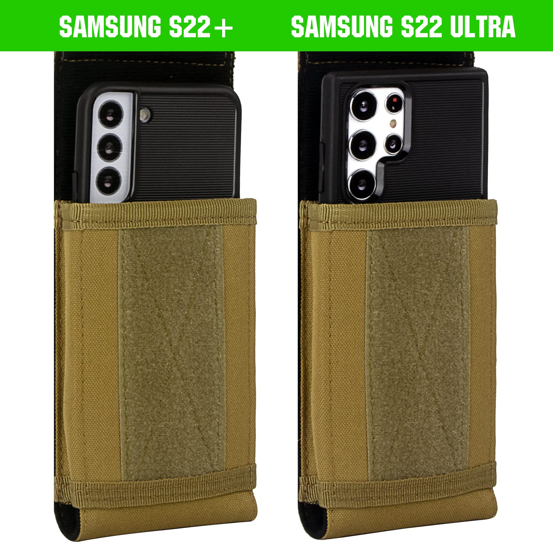 Tactical MOLLE Phone Pouch for iPhone 15 Pro Max/15 Pro/14 Plus/14 Pro/13/12/11 - Heavy Duty Belt Holster Case with Hook & Loop Patch Panel - Perfect for Outdoor Adventures, Hiking & Military Use (Khaki)