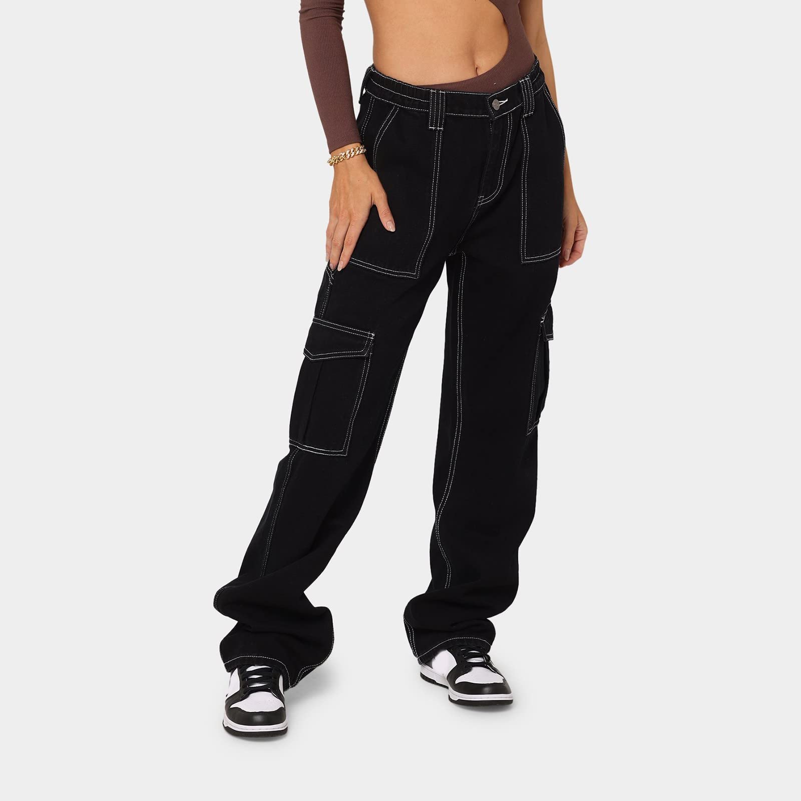Women's Straight Loose Wide Leg Cargo Jeans with Multi-Pockets | Casual Bell Bottom Pants | S-XL | Perfect for Everyday Wear & Outdoor Activities