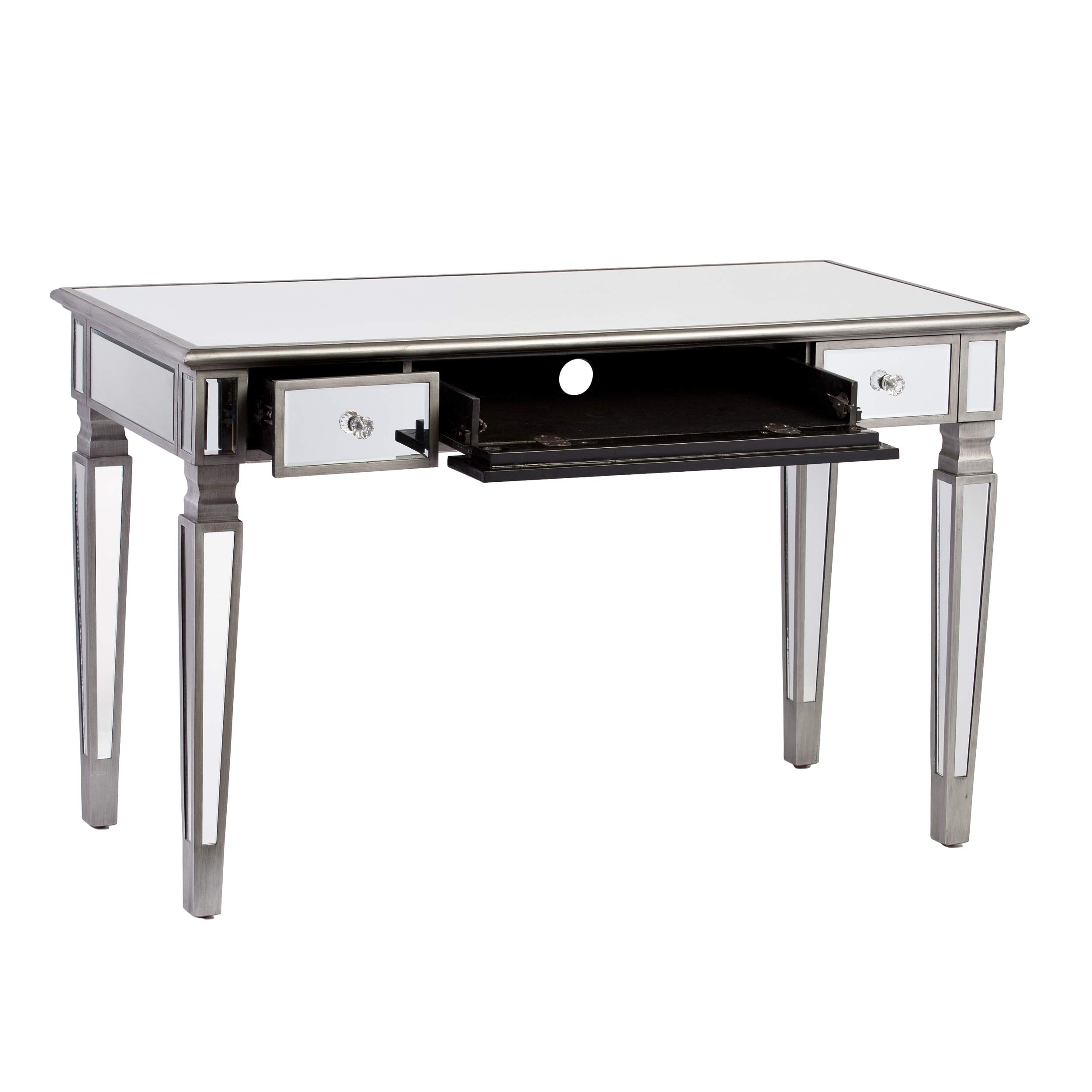 SEI Furniture Wedlyn Mirrored Writing Desk - Silver Finish Modern Home Office Desk with Mirror for Small Spaces | Perfect for Study, Work, or Vanity Makeup Area