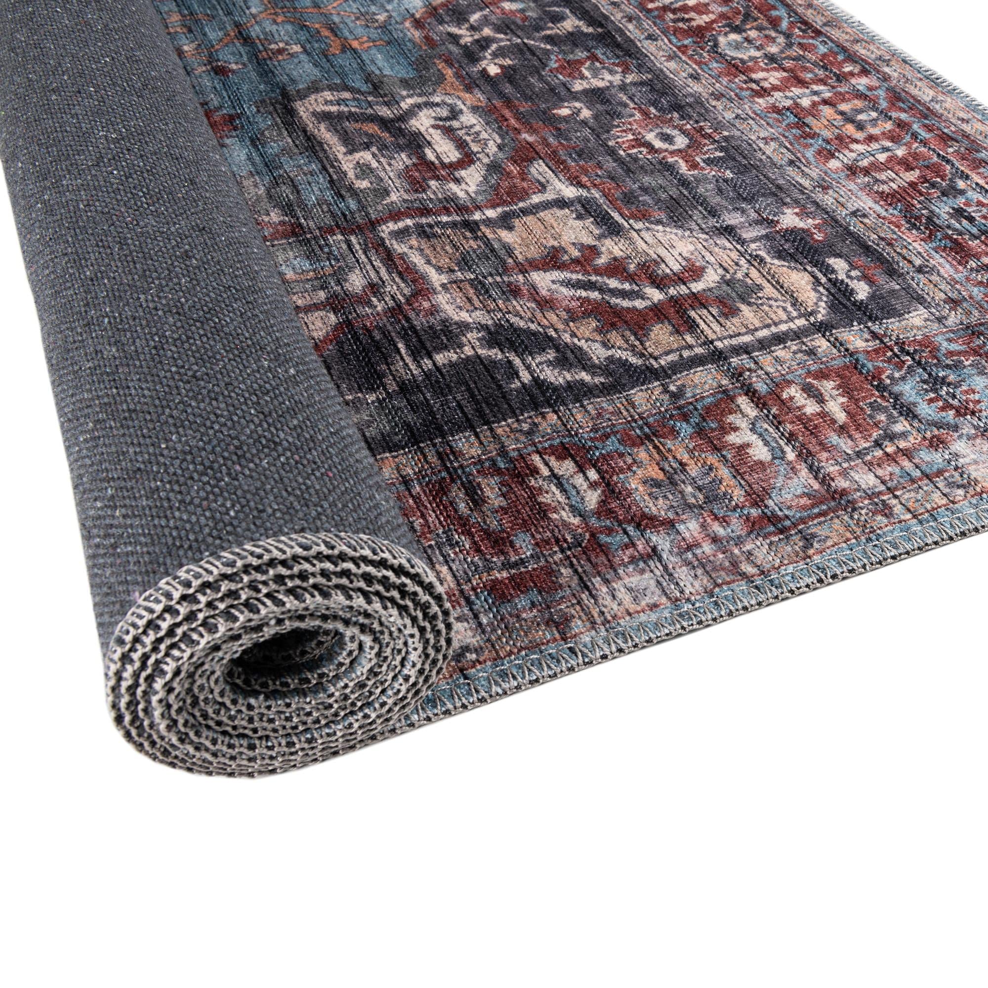 Washable Blue Low-Pile Rug 8' x 10' - Maahru Collection by Rugs.com | Perfect for Living Rooms, Dining Rooms & Open Floor Plans | Pet-Friendly & Easy-Clean Home Decor for High-Traffic Areas
