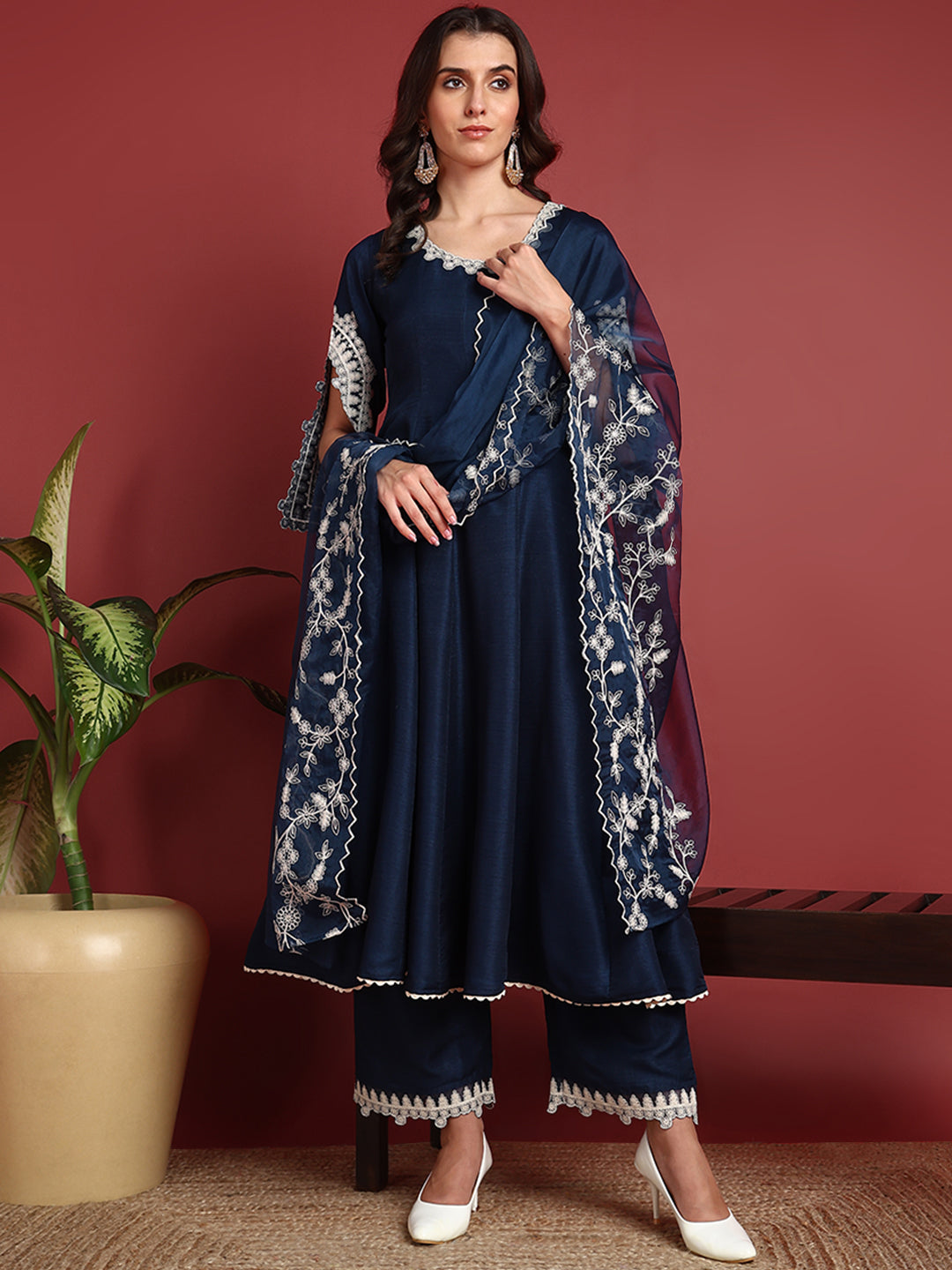 Blue Silk Blend Anarkali Kurta Set for Women | Elegant Indian Ethnic Dress | Perfect for Weddings, Festivals & Special Occasions