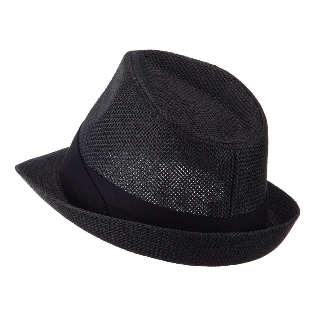 Black Paper Straw Fedora Hat with Band - Stylish Baby Sun Hat for Boys & Girls - Perfect for Beach, Parties, and Summer Outfits