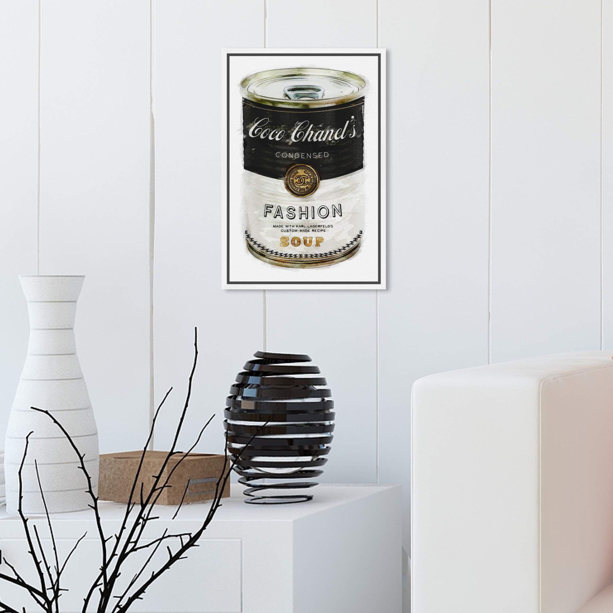 Oliver Gal Artist Co. Couture Road Sign Rococo Fashion Soup Wall Art - 10x15 Inches White Framed Canvas Print - Perfect for Living Room, Bedroom & Office Decor