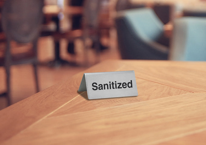 Winco Sanitized Tent Sign - Durable Stainless Steel Food Safety Sign for Restaurants, Food Trucks & Outdoor Events | NSF Certified Commercial Kitchen Signage