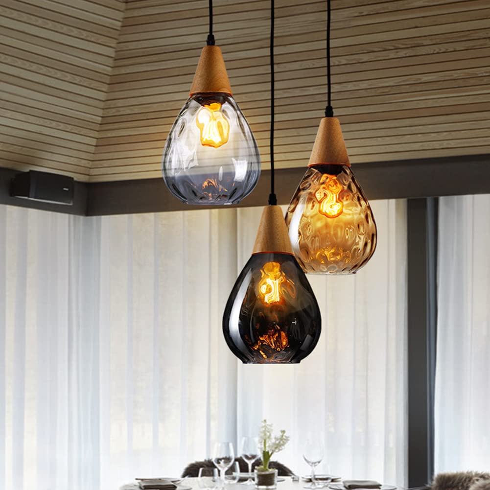 Modern Glass Pendant Light Fixtures - 3 Unique Hammered Glass Farmhouse Chandelier with Cluster Design for Kitchen, Dining Room & Living Room | Perfect for Modern Home Decor & Cozy Ambiance Lighting