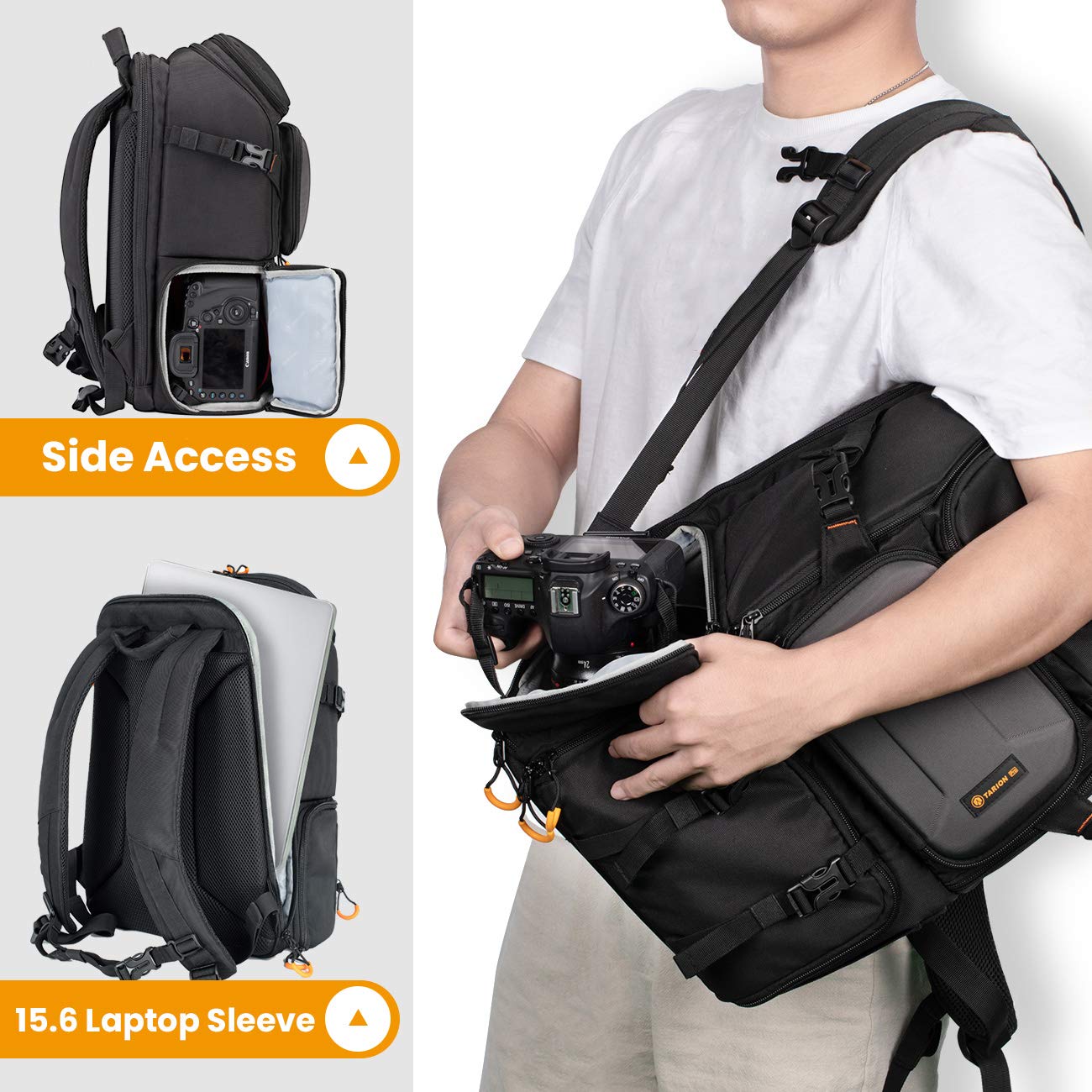 TARION Professional Large Camera Backpack with Laptop Compartment & Overhead Video Stand Articulating Arm - Durable Hiking Camera Bag with Desktop Phone Mount Holder for DSLR, Mirrorless Cameras - Perfect for Video Filming, Livestreaming, YouTube Content Creation & Outdoor Photography