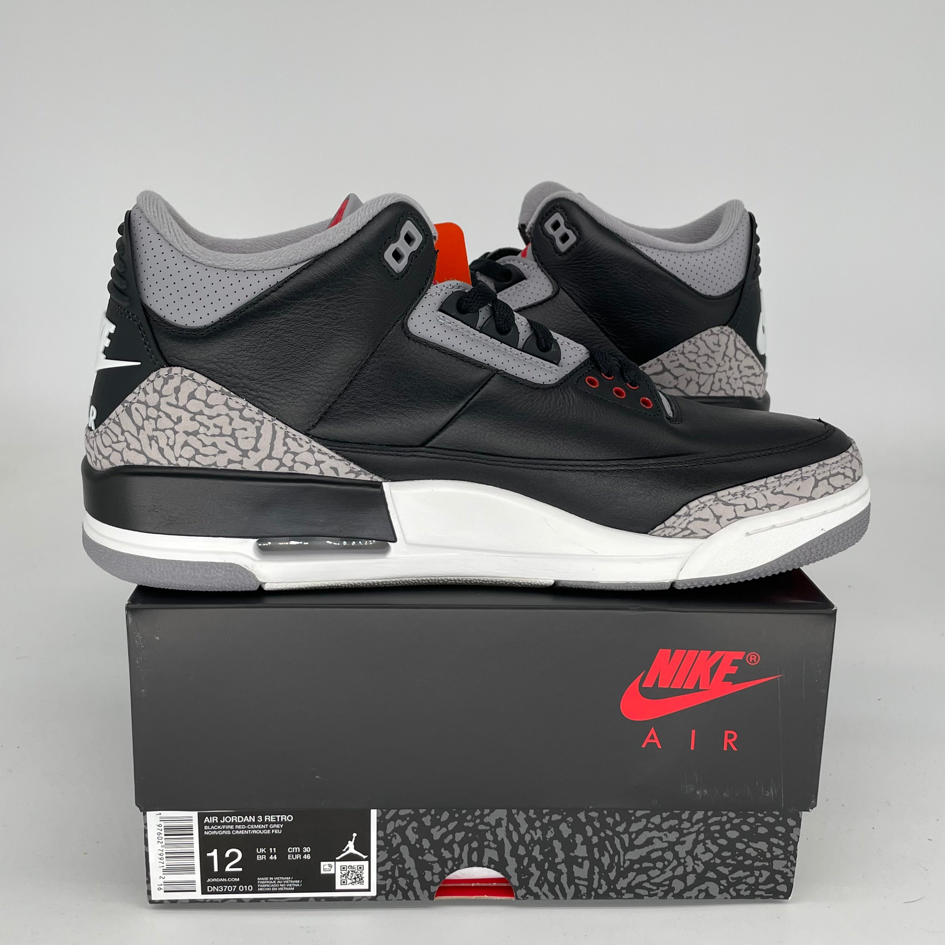 Original Air Jordan 3 Black Cement Reimagined Men's Basketball Shoes - Size 12 (DN3707-010) | Retro Sneakers for Streetwear & Casual Outfits