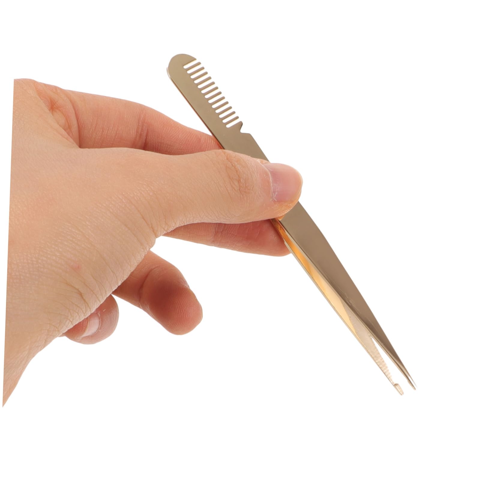 Minkissy Professional Eyelash & Eyebrow Tweezers - Stainless Steel Lash Clamp Tweezers with Comb for Women & Men - Perfect for Lash Extensions, Eyebrow Shaping & Makeup Application - Golden Metal Beauty Tools