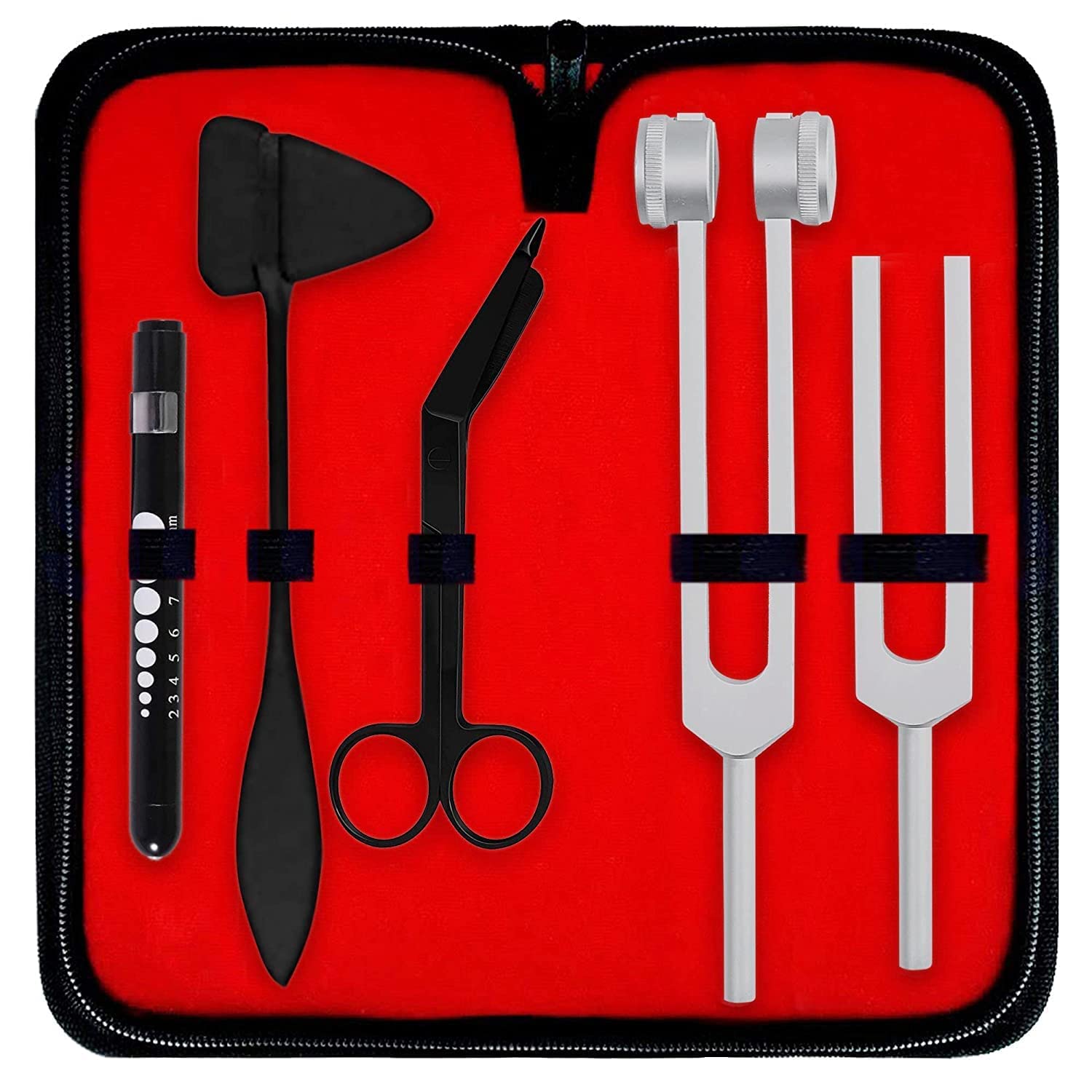 **Taylor Reflex Hammer & Tuning Forks Set - 6-Piece Medical Student Diagnostic Kit with C128 & C512 Forks, Bandage Scissors, Pen Light & Carrying Case - Black & Silver - Includes TeckMed Stylus Pen - Perfect for Neurology Exams, Clinical Training & EMT Practice**