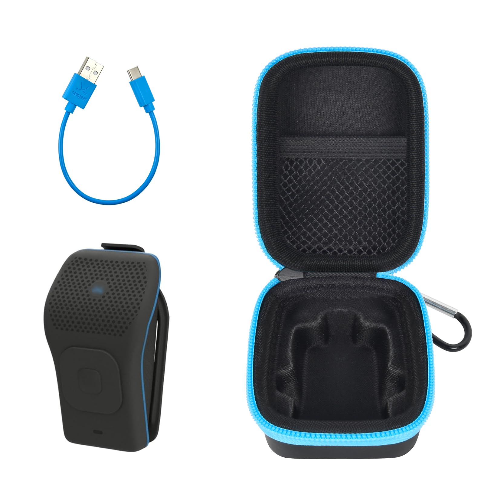 Noxgear 39g Wearable Bluetooth Clip Speaker Carrying Case - Magnetic Clip-On Portable Storage Holder with Pocket for Cables & Carabiner (Black) - Perfect for Travel, Hiking, and Outdoor Adventures