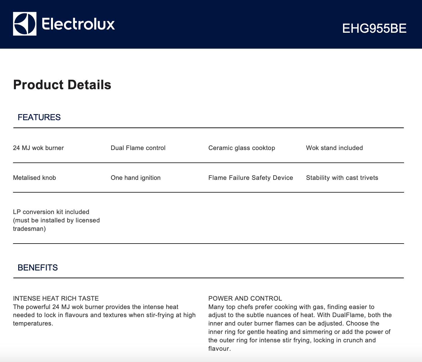 Electrolux EHG955BE 90cm Gas on Glass Cooktop - Premium Built-in Stove for Modern Kitchens | Energy Efficient & Easy to Clean | Perfect for Home Chefs & Cooking Enthusiasts