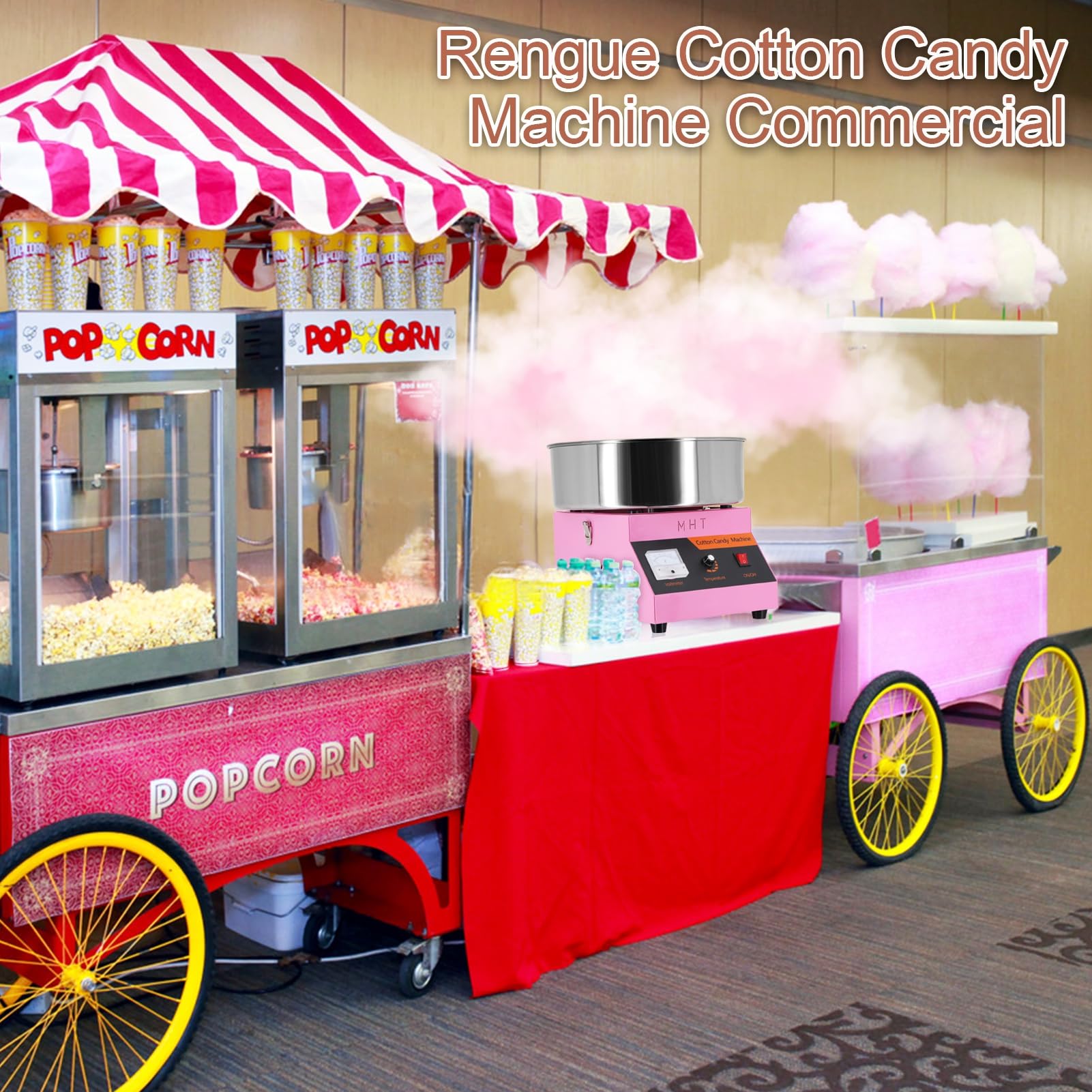 110V Commercial Electric Cotton Candy Machine - Candy Floss Maker for Home, Carnival, Kids Birthday & Family Parties - Includes Bowl & Spoon - Perfect for Events, Fairs, and Sweet Treats at Home