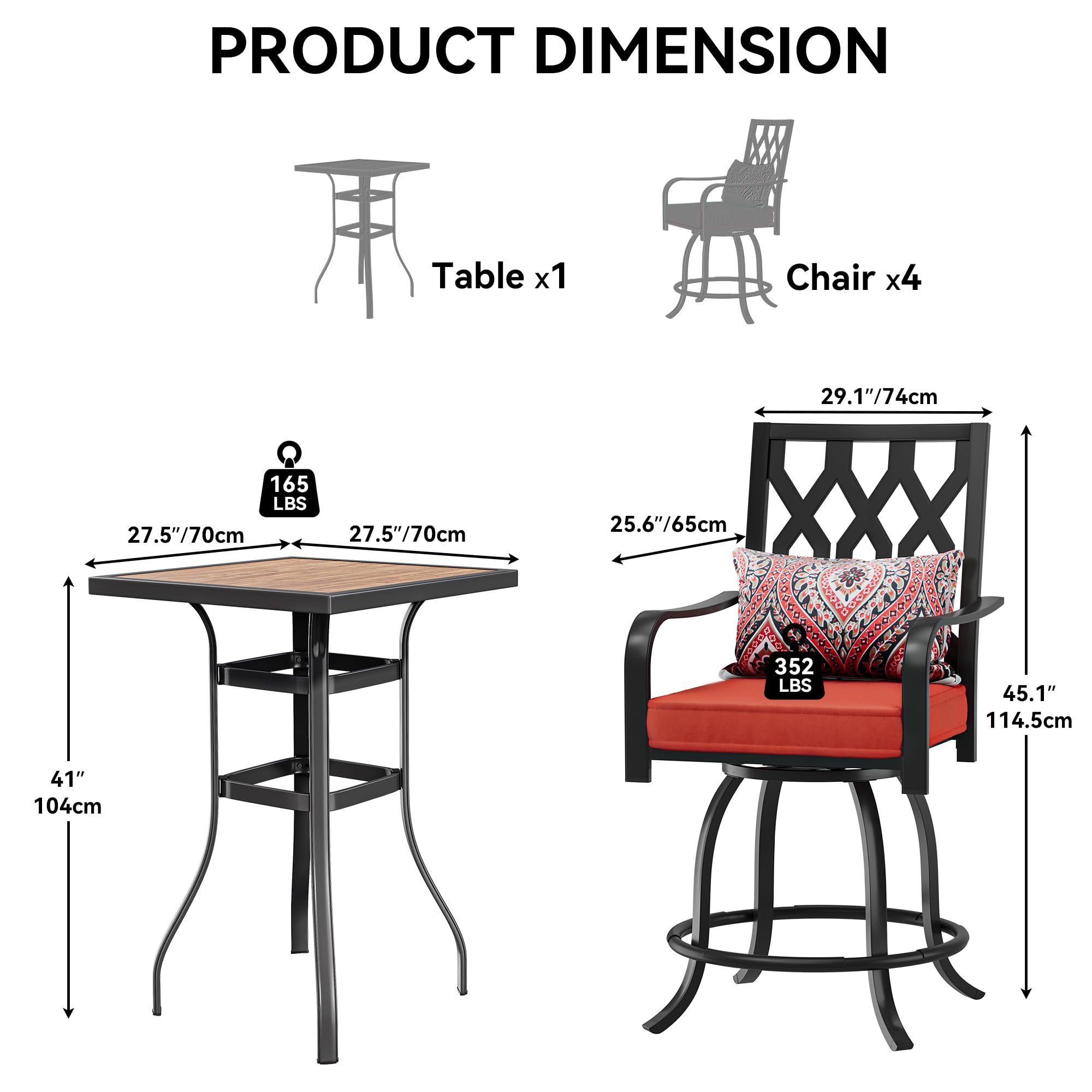 YITAHOME 5-Piece Outdoor Bar Height Dining Set - 32