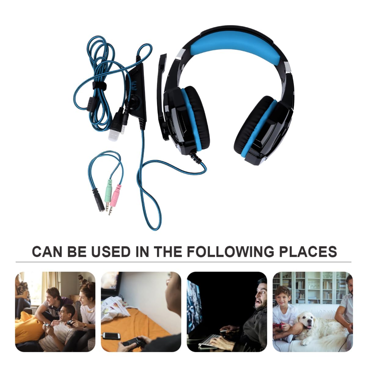 Homoyoyo Gaming Headset with Luminous LED Lights - 3.5mm Wired Headphones with Soft Memory Foam Cushions & Noise Isolation - Perfect for PC, PS4, Xbox & Long Gaming Sessions